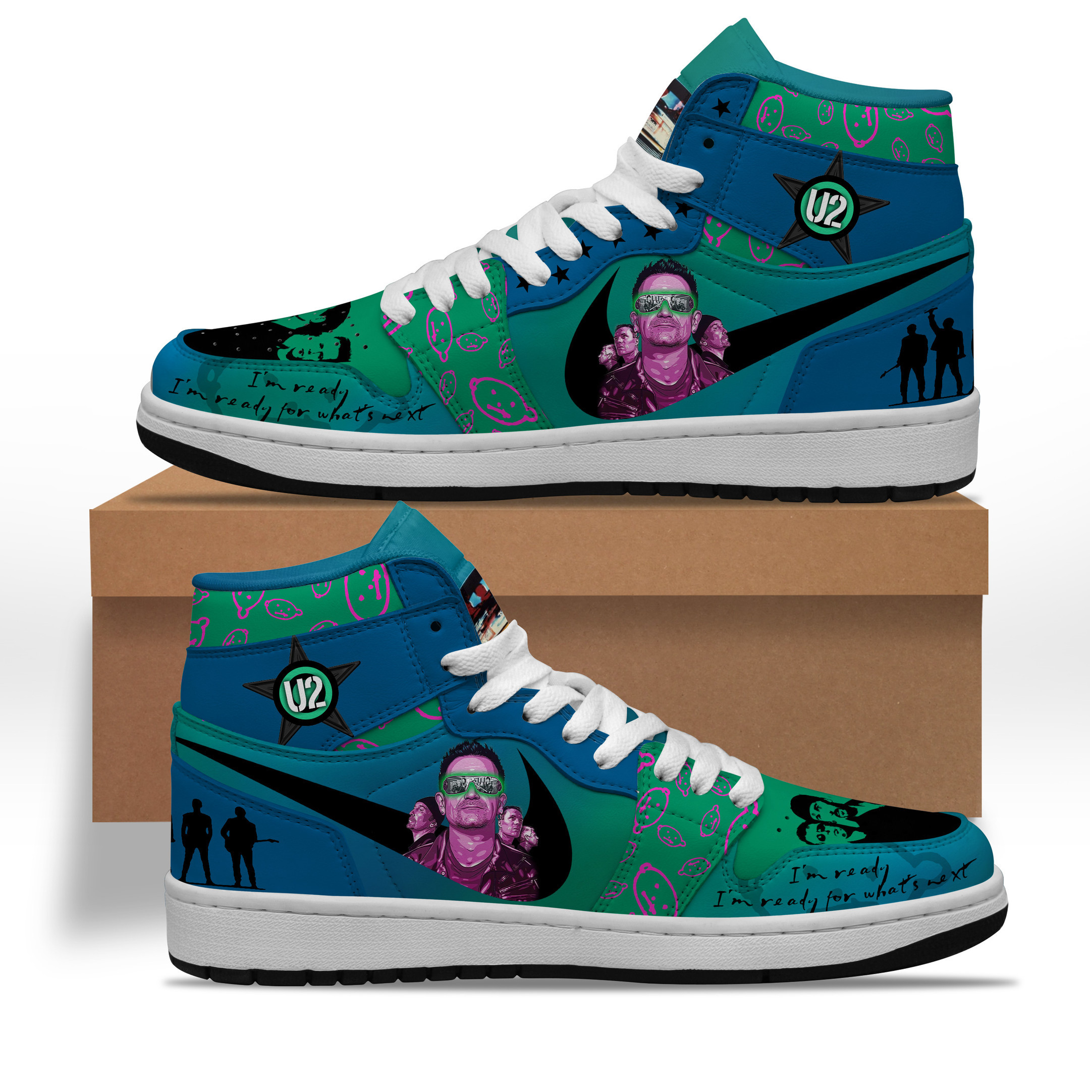 JWFancy U2 Rock Band AJ1 High Sneakers Shoes For Men And Women