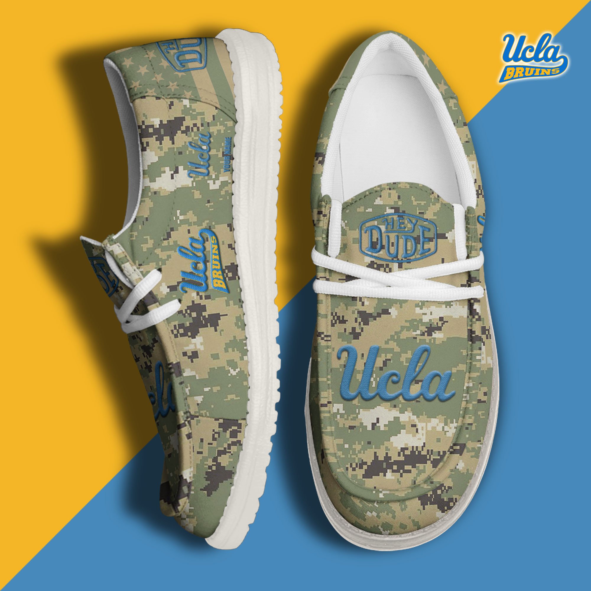 JWFancy UCLA Bruins Hey Dude Shoes Wally Men's Lace Up Loafers Comfortable For Men And Women