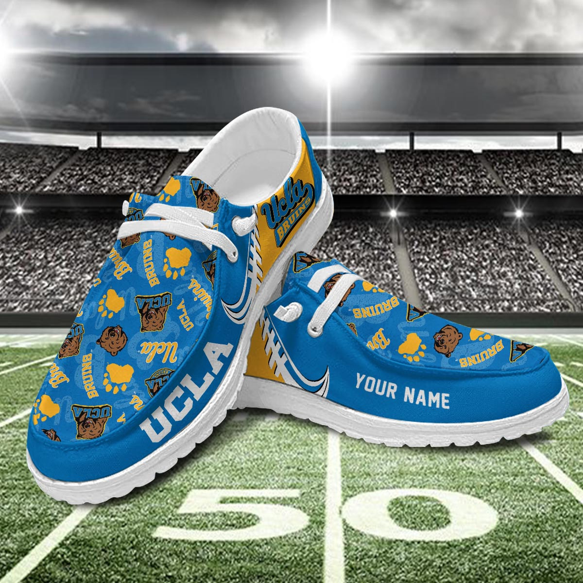 JWFancy UCLA Bruins Hey Dude Shoes Wally Men's Lace Up Loafers Comfortable For Men And Women