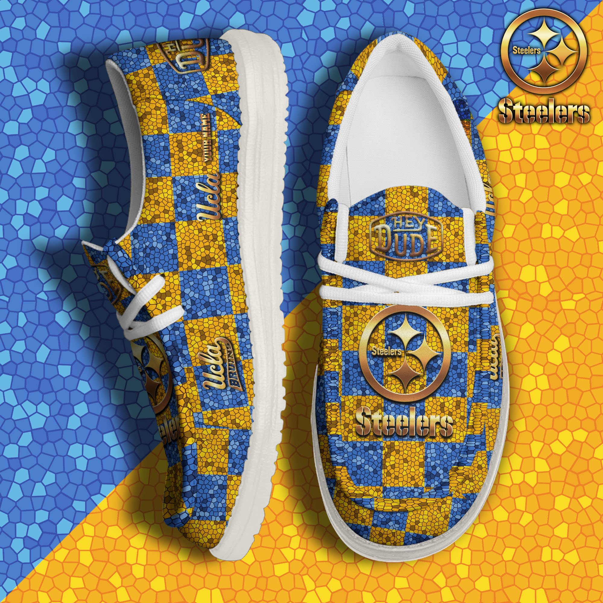 JWFancy UCLA Bruins Hey Dude Shoes Wally Men's Lace Up Loafers Comfortable For Men And Women