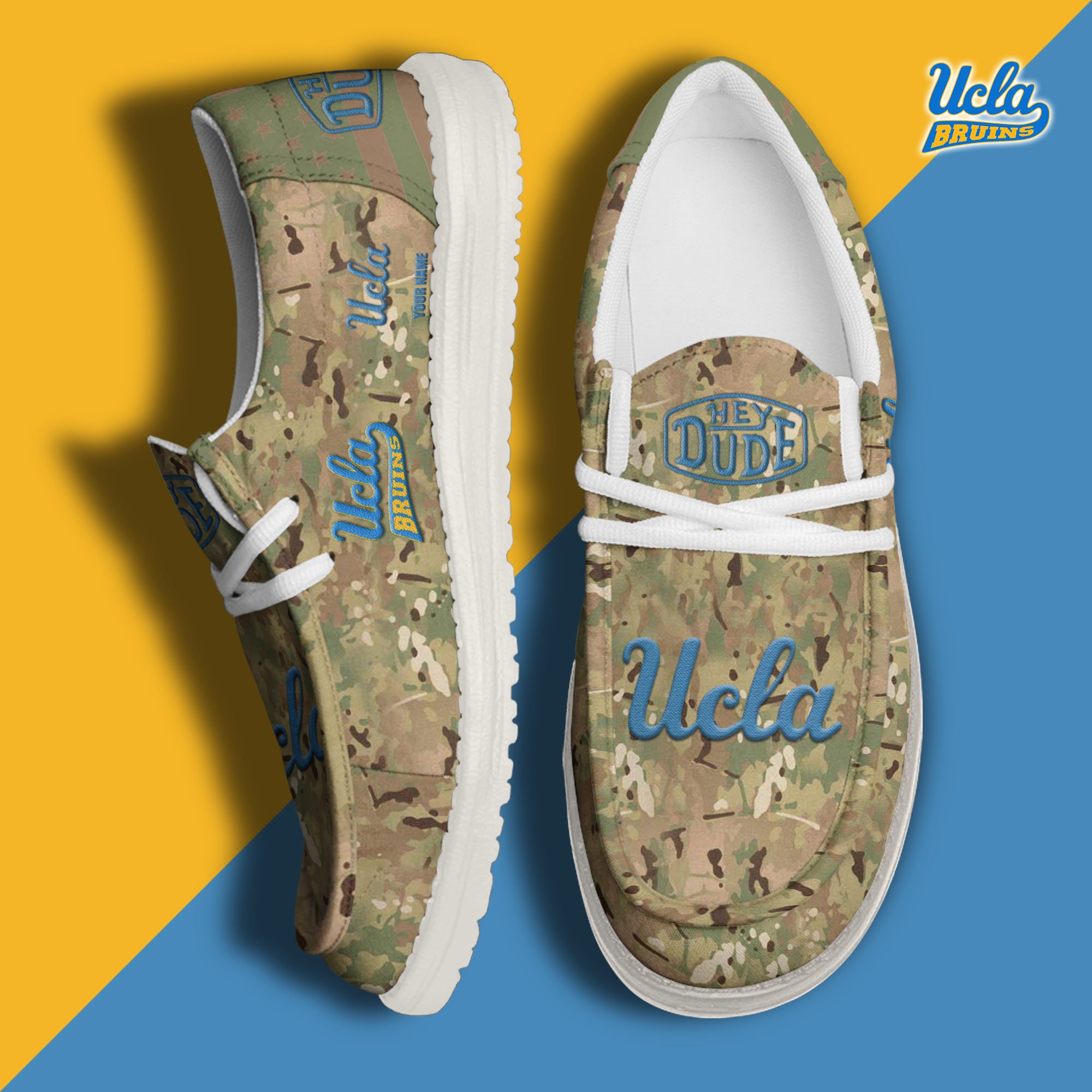 JWFancy UCLA Bruins Hey Dude Shoes Wally Men's Lace Up Loafers Comfortable For Men And Women