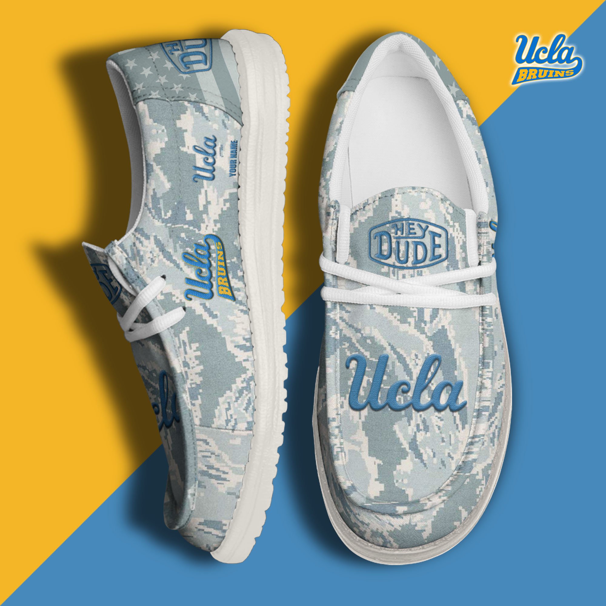 JWFancy UCLA Bruins Hey Dude Shoes Wally Men's Lace Up Loafers Comfortable For Men And Women