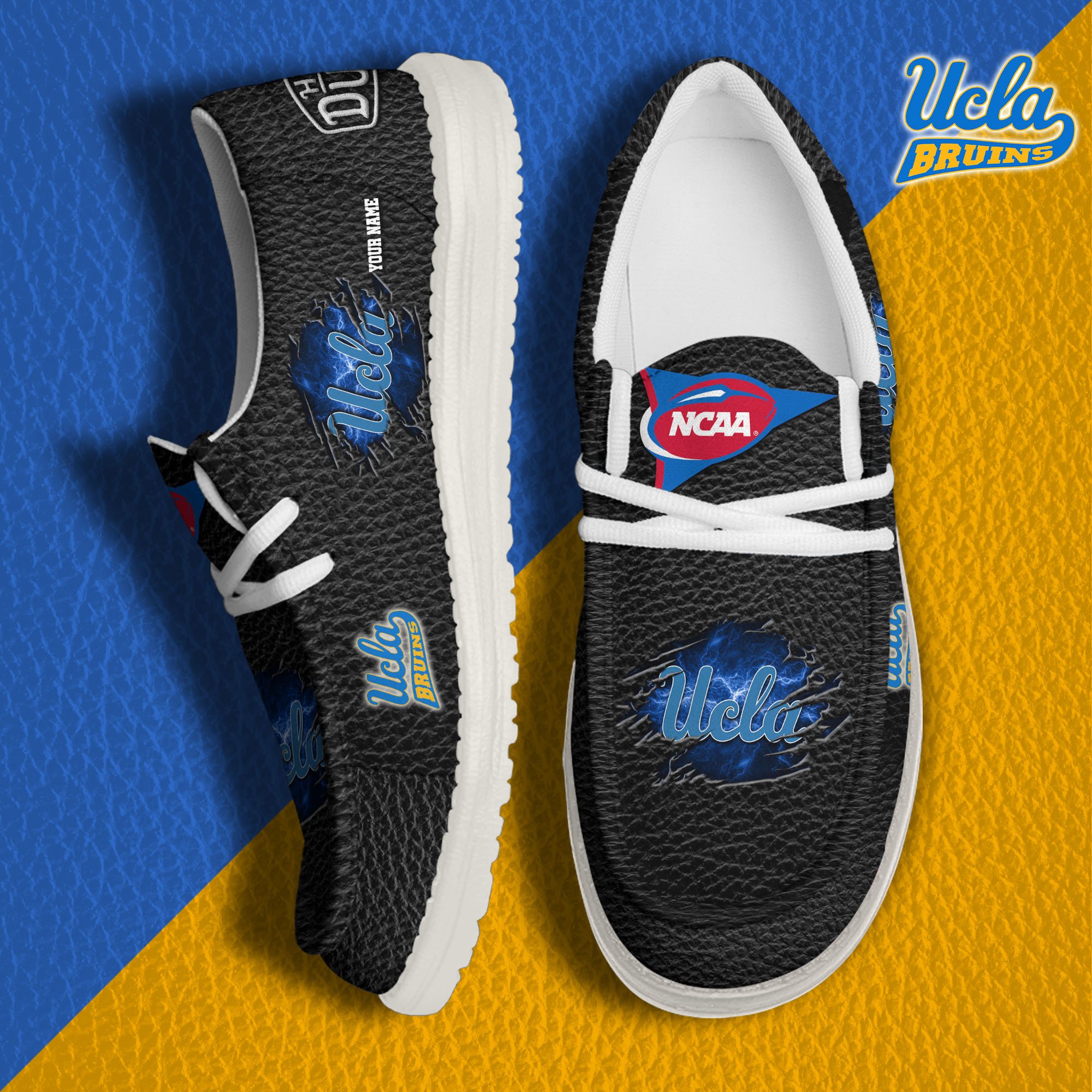 JWFancy UCLA Bruins Hey Dude Shoes Wally Men's Lace Up Loafers Comfortable For Men And Women