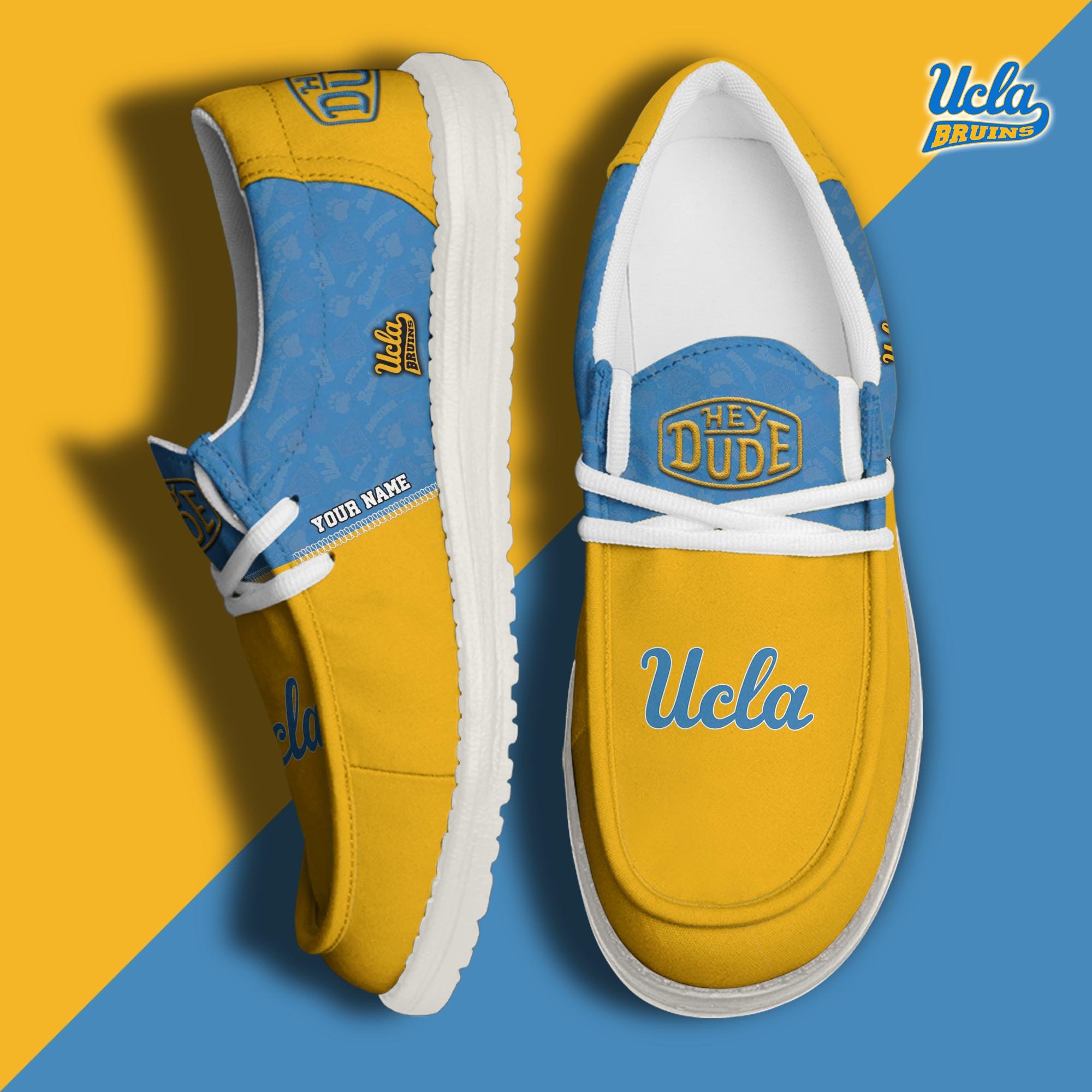 JWFancy UCLA Bruins Hey Dude Shoes Wally Men's Lace Up Loafers Comfortable For Men And Women
