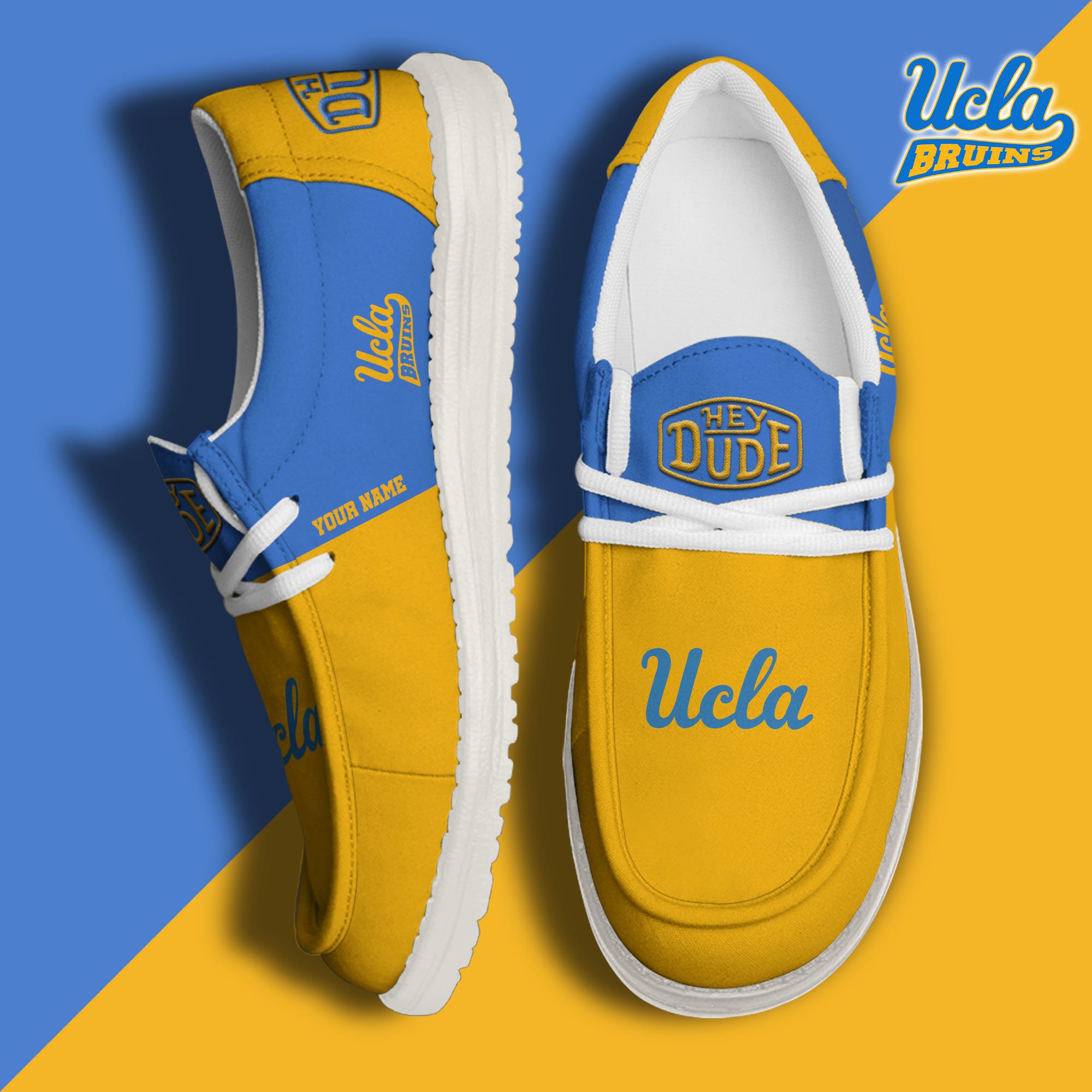JWFancy UCLA Bruins Hey Dude Shoes Wally Men's Lace Up Loafers Comfortable For Men And Women