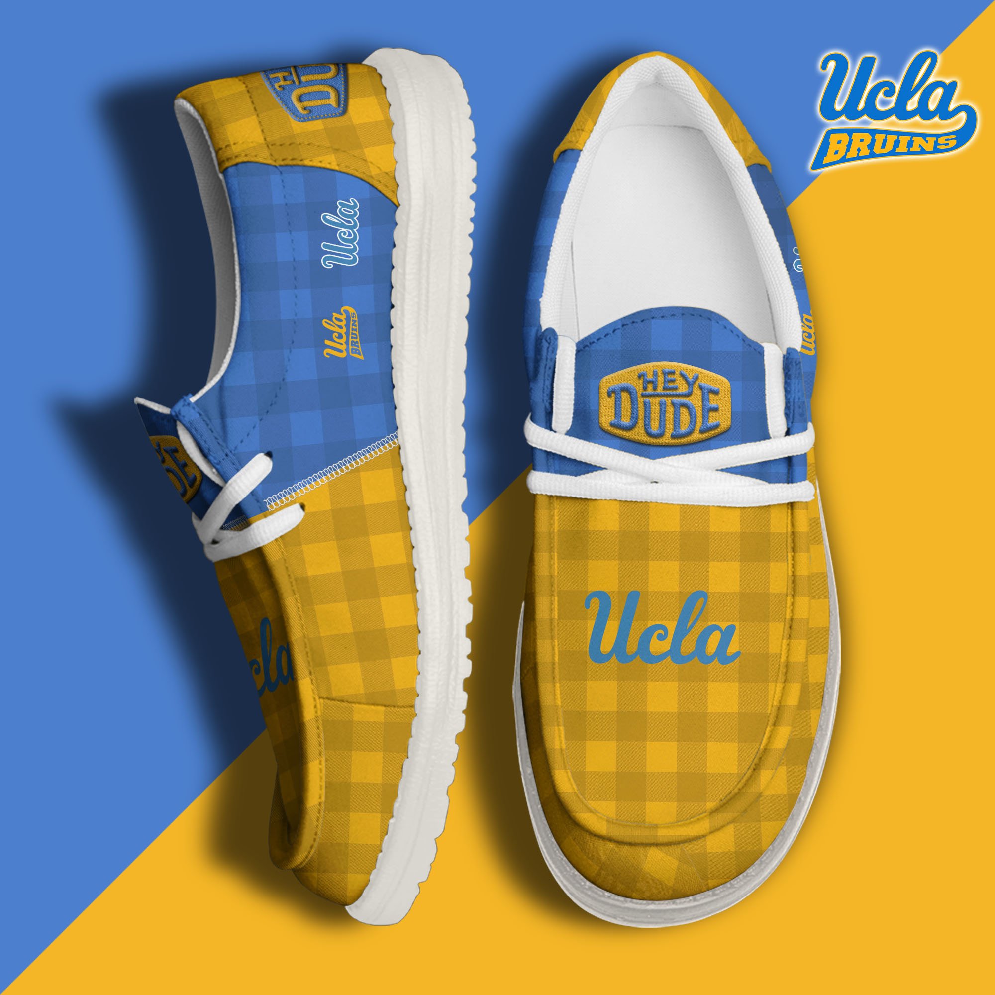 JWFancy UCLA Bruins Hey Dude Shoes Wally Men's Lace Up Loafers Comfortable For Men And Women