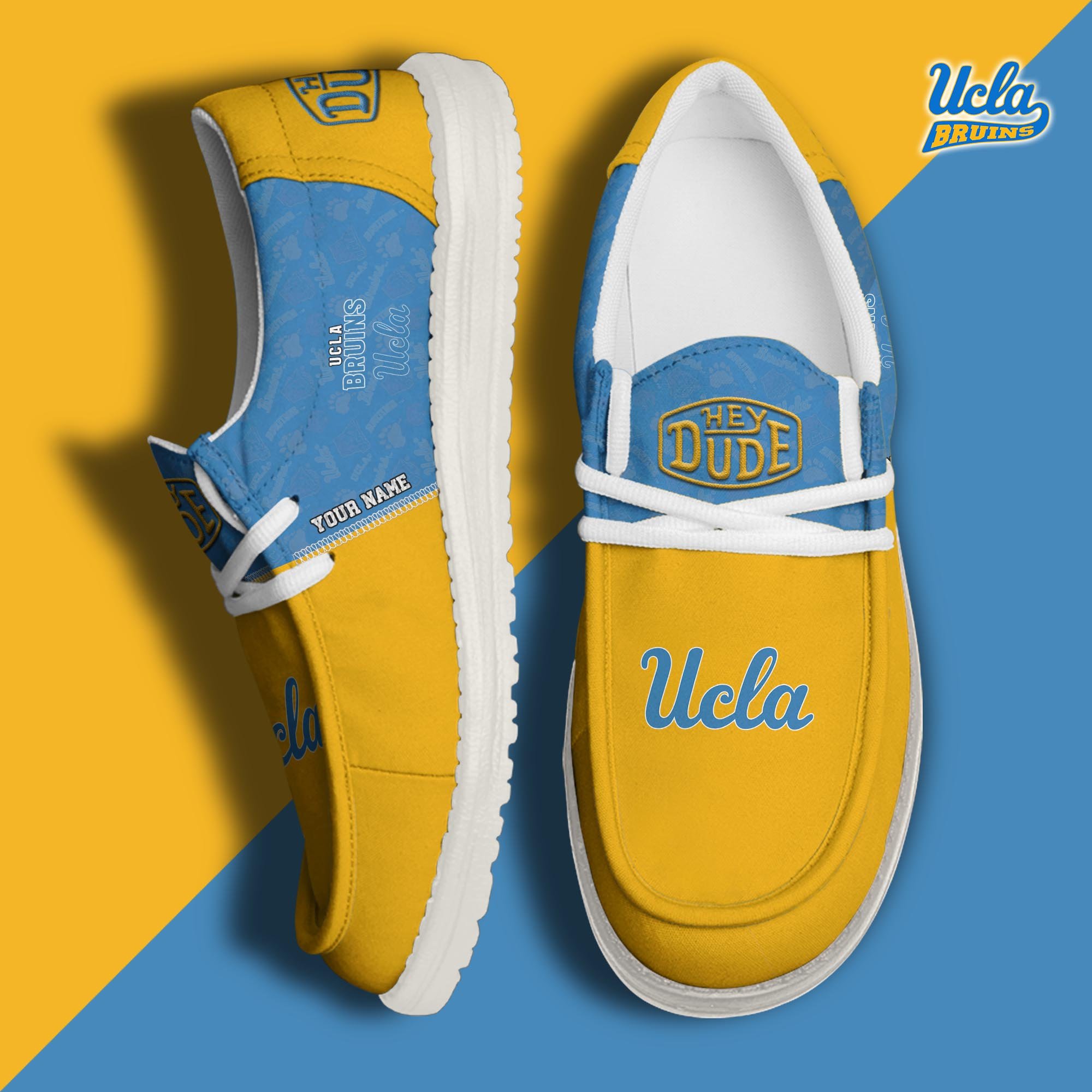 JWFancy UCLA Bruins Hey Dude Shoes Wally Men's Lace Up Loafers Comfortable For Men And Women
