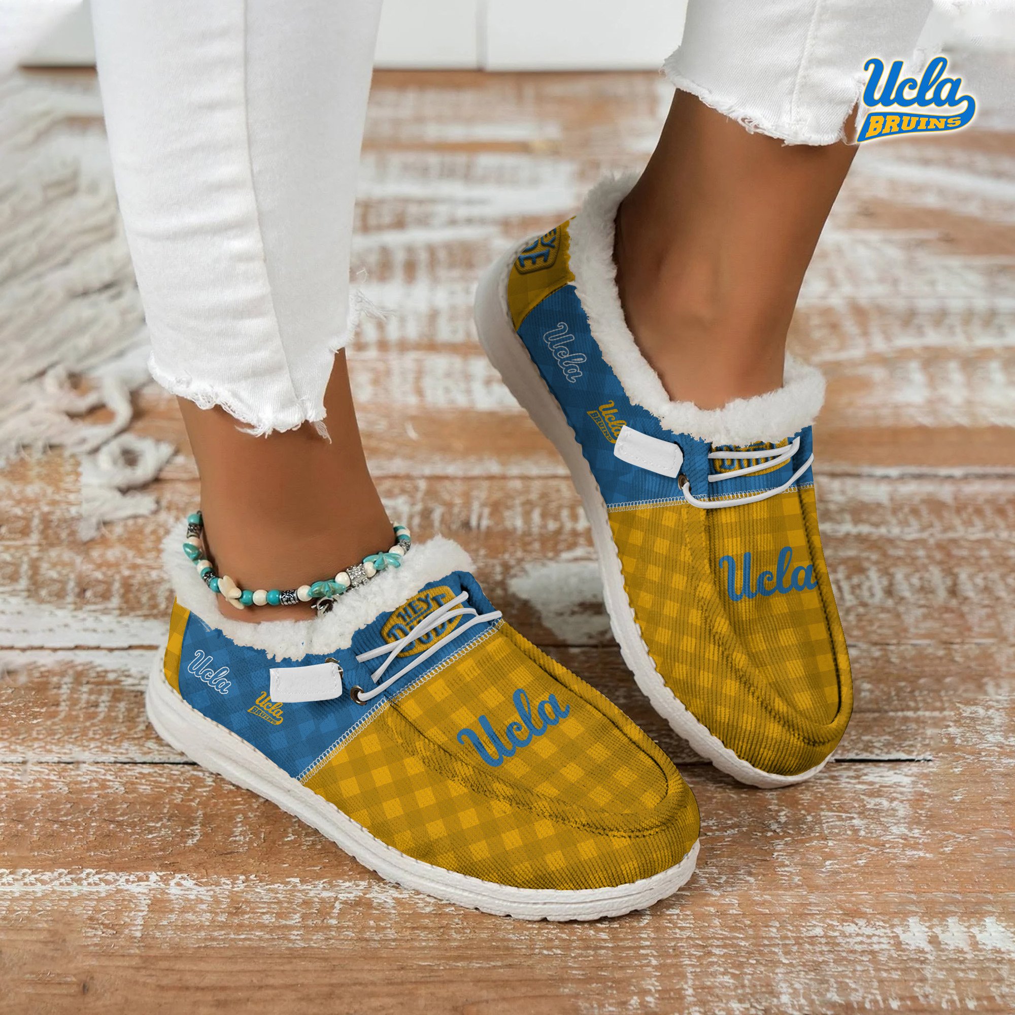 JWFancy UCLA Bruins Hey Dude Shoes Wally Men's Lace Up Loafers Comfortable For Men And Women
