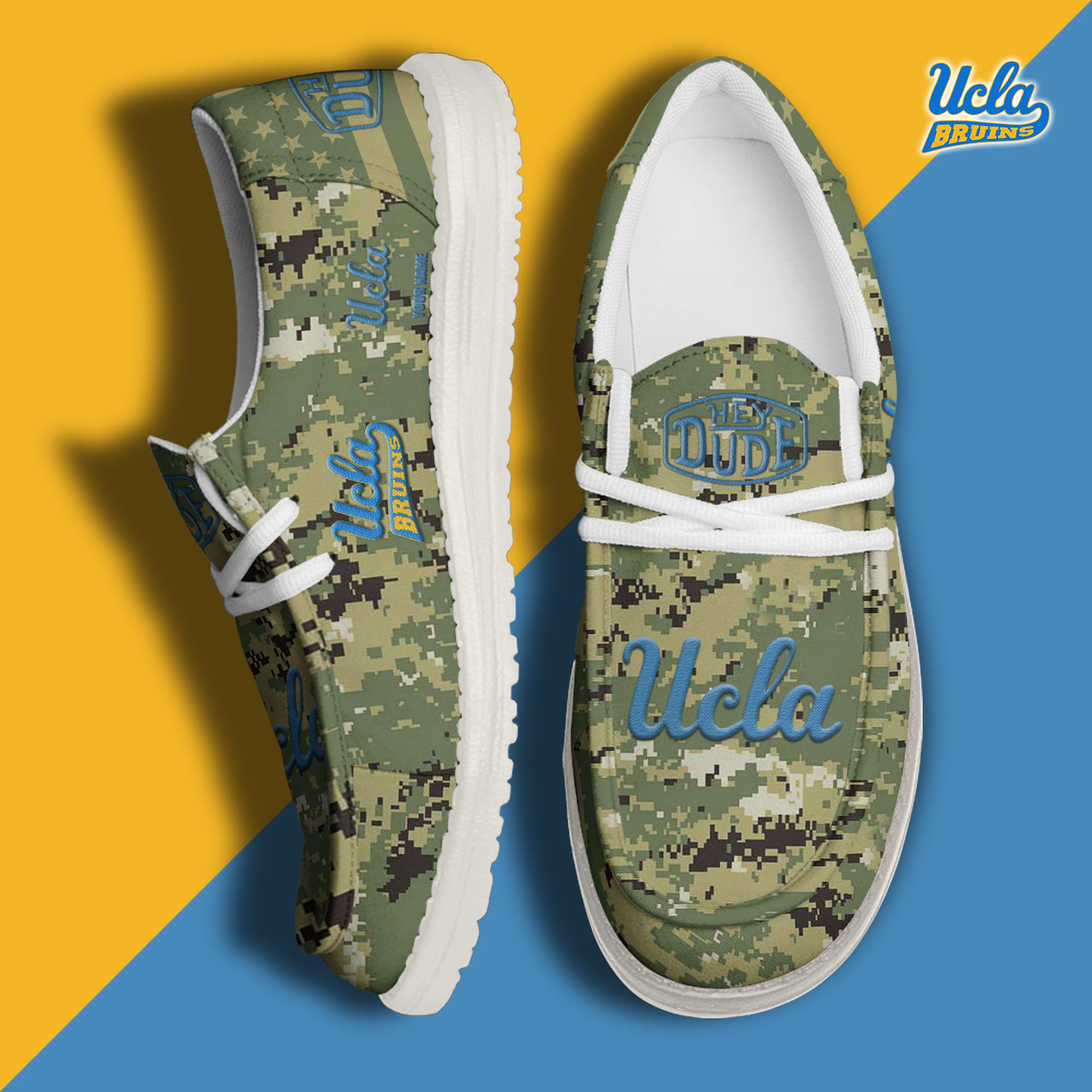 JWFancy UCLA Bruins Hey Dude Shoes Wally Men's Lace Up Loafers Comfortable For Men And Women