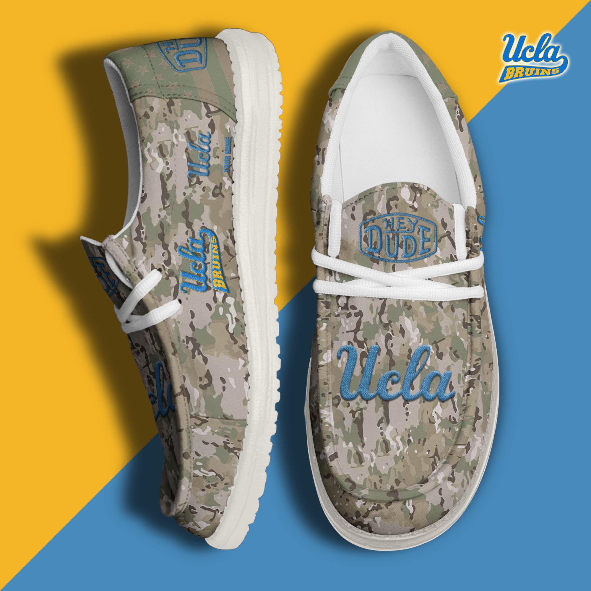JWFancy UCLA Bruins Hey Dude Shoes Wally Men's Lace Up Loafers Comfortable For Men And Women