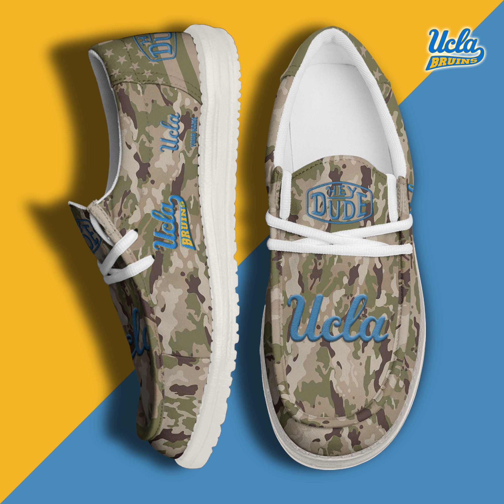 JWFancy UCLA Bruins Hey Dude Shoes Wally Men's Lace Up Loafers Comfortable For Men And Women