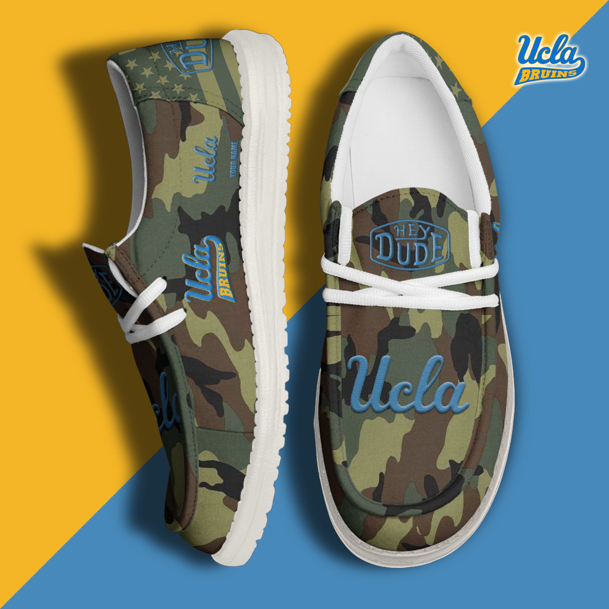 JWFancy UCLA Bruins Hey Dude Shoes Wally Men's Lace Up Loafers Comfortable For Men And Women