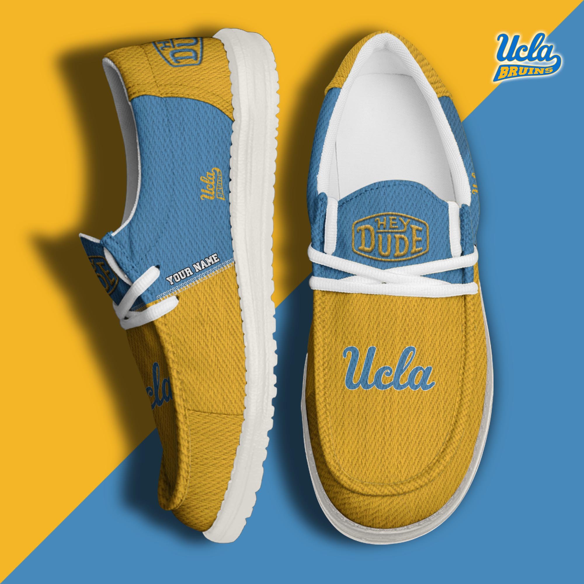 JWFancy UCLA Bruins Hey Dude Shoes Wally Men's Lace Up Loafers Comfortable For Men And Women