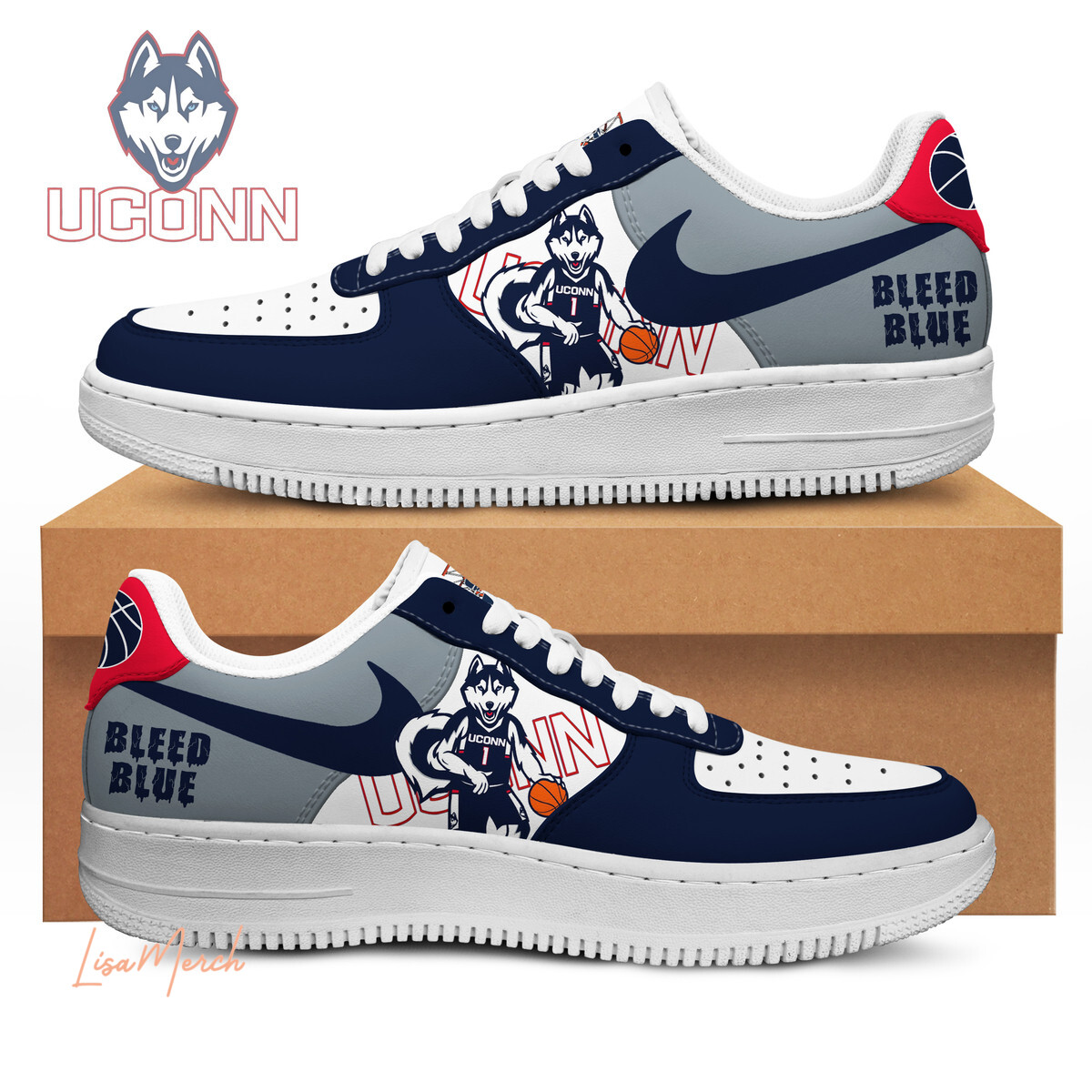 JWFancy UConn Huskies Air Low-Top Sneakers Shoes For Men And Women