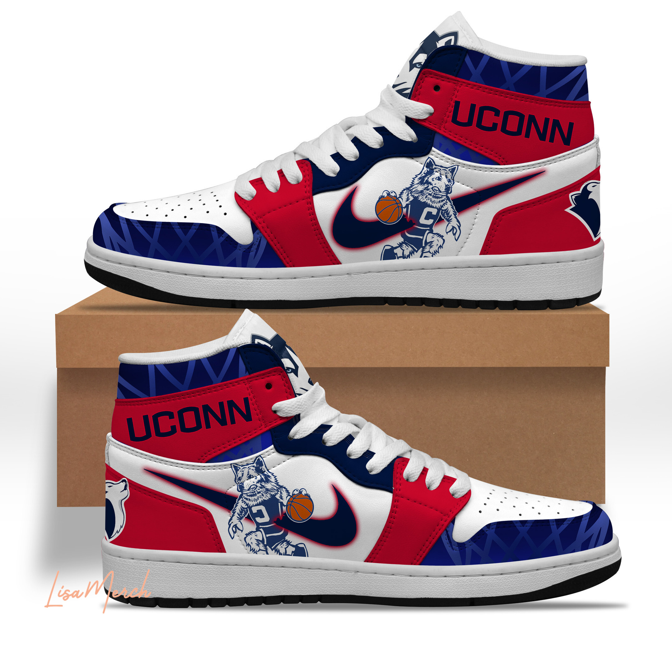 JWFancy UConn Huskies AJ1 High Sneakers Shoes For Men And Women