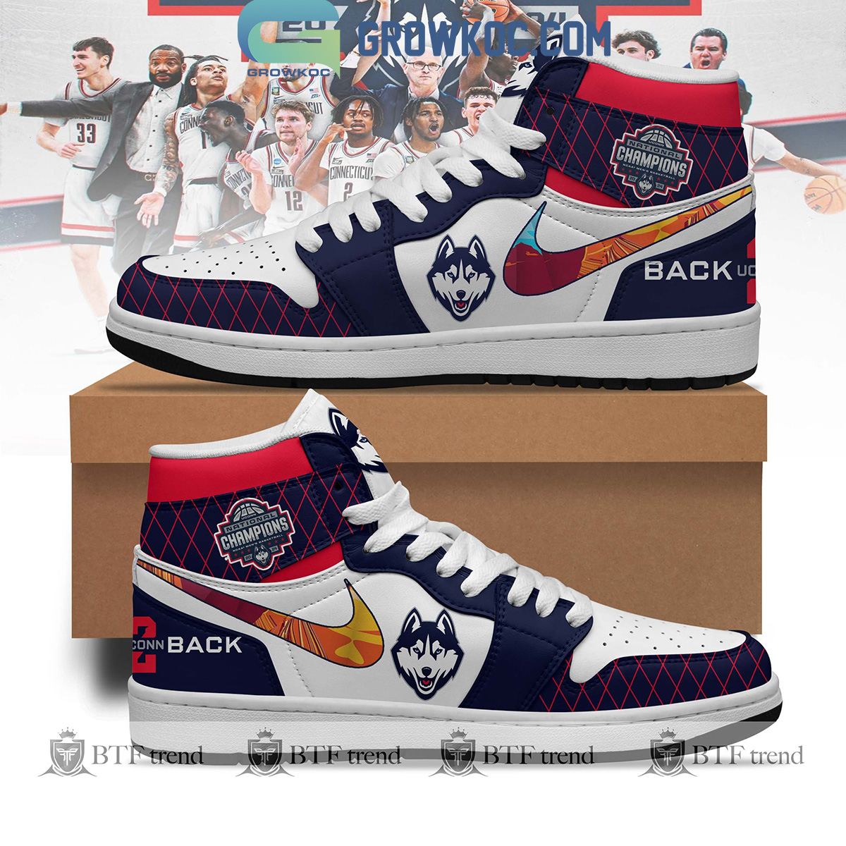 JWFancy Uconn Huskies AJ1 High Sneakers Shoes For Men And Women