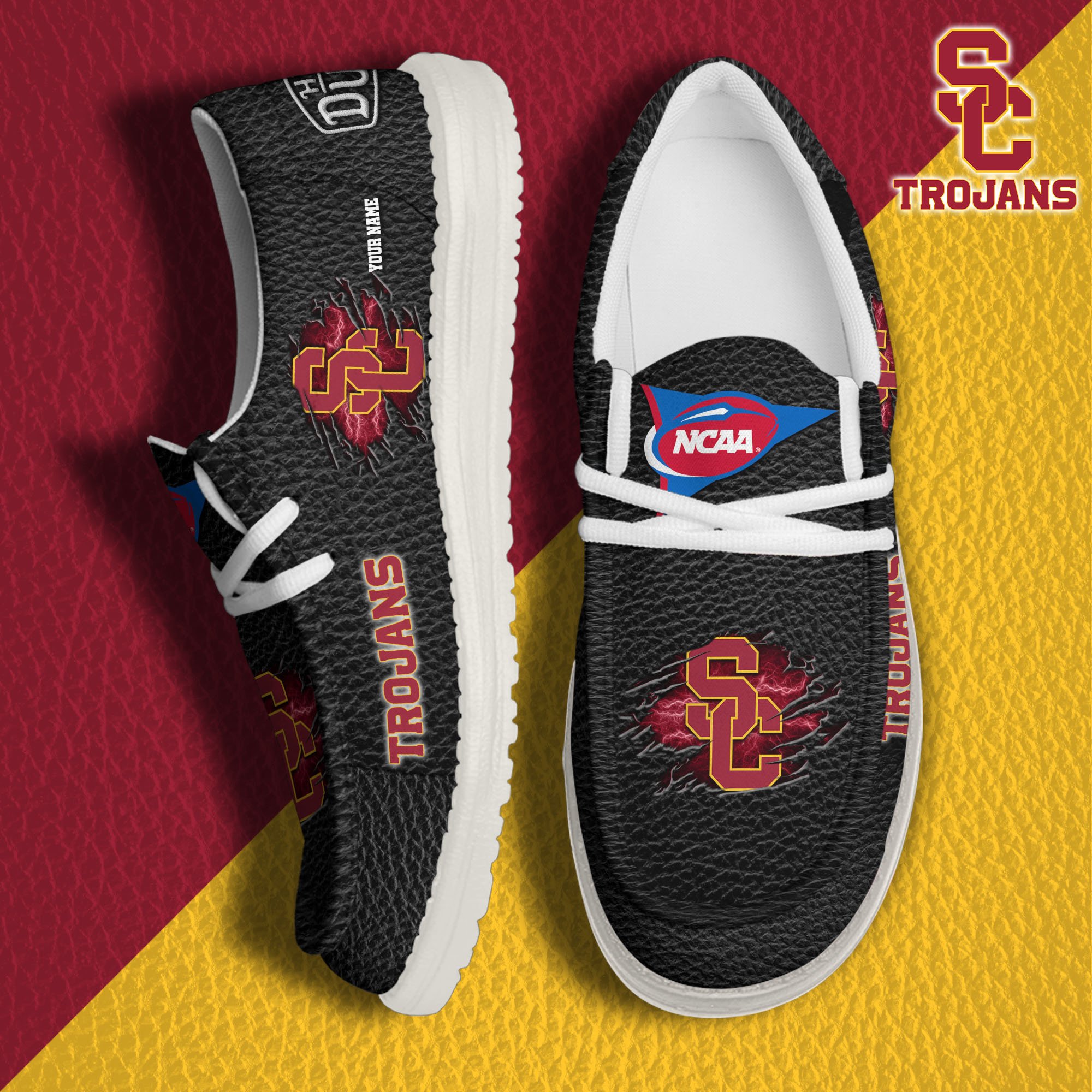 JWFancy USC Trojans Hey Dude Shoes Wally Men's Lace Up Loafers Comfortable For Men And Women