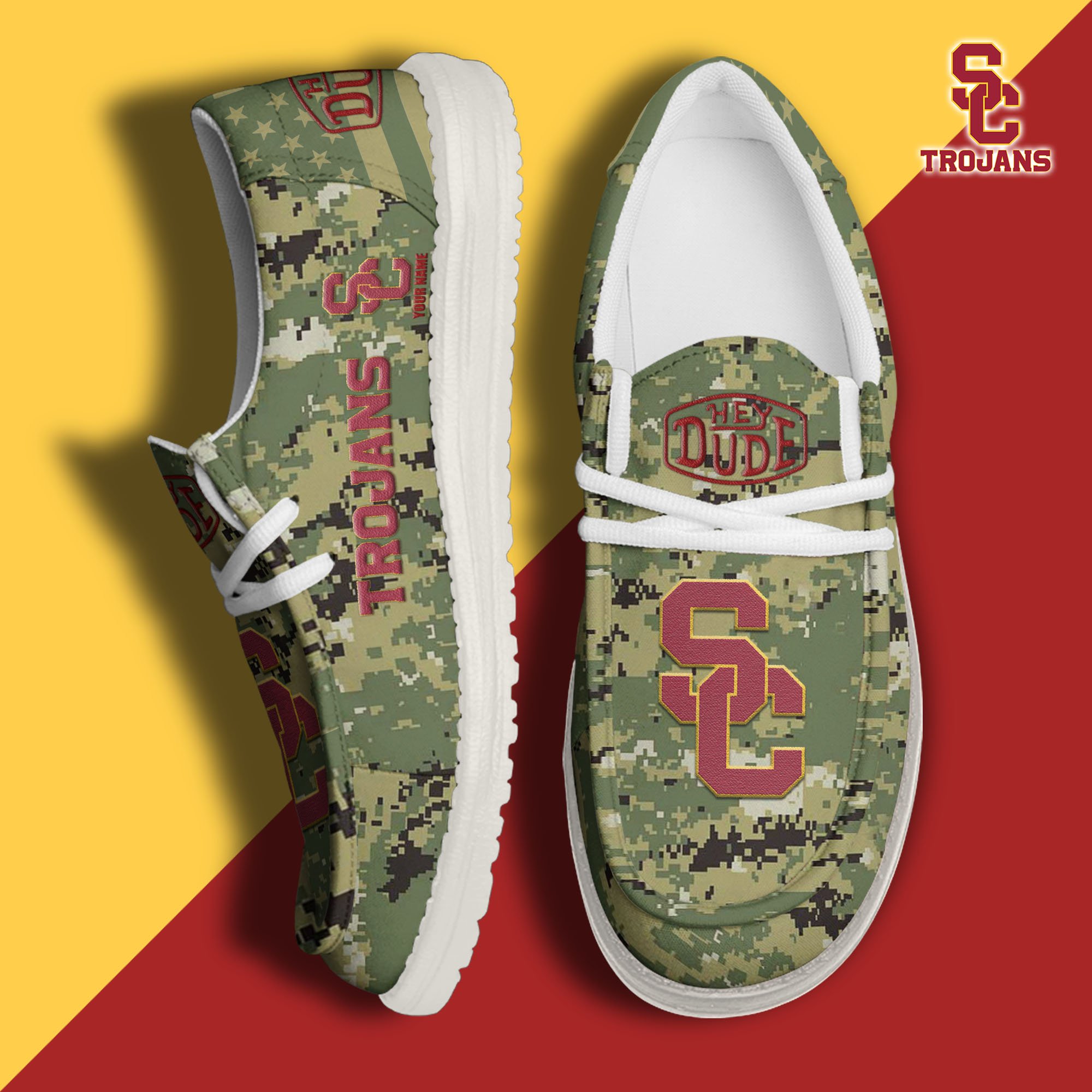 JWFancy USC Trojans Hey Dude Shoes Wally Men's Lace Up Loafers Comfortable For Men And Women
