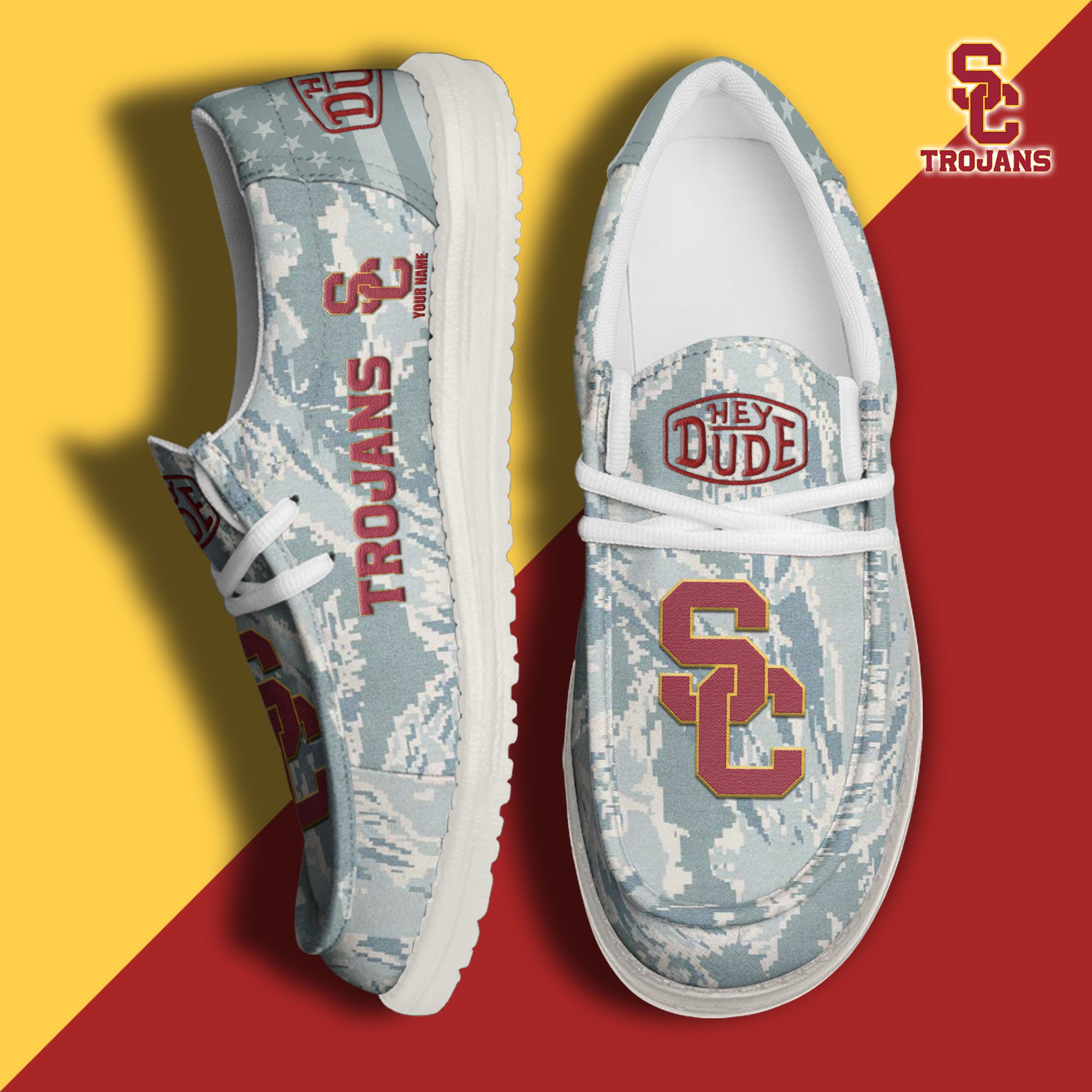 JWFancy USC Trojans Hey Dude Shoes Wally Men's Lace Up Loafers Comfortable For Men And Women