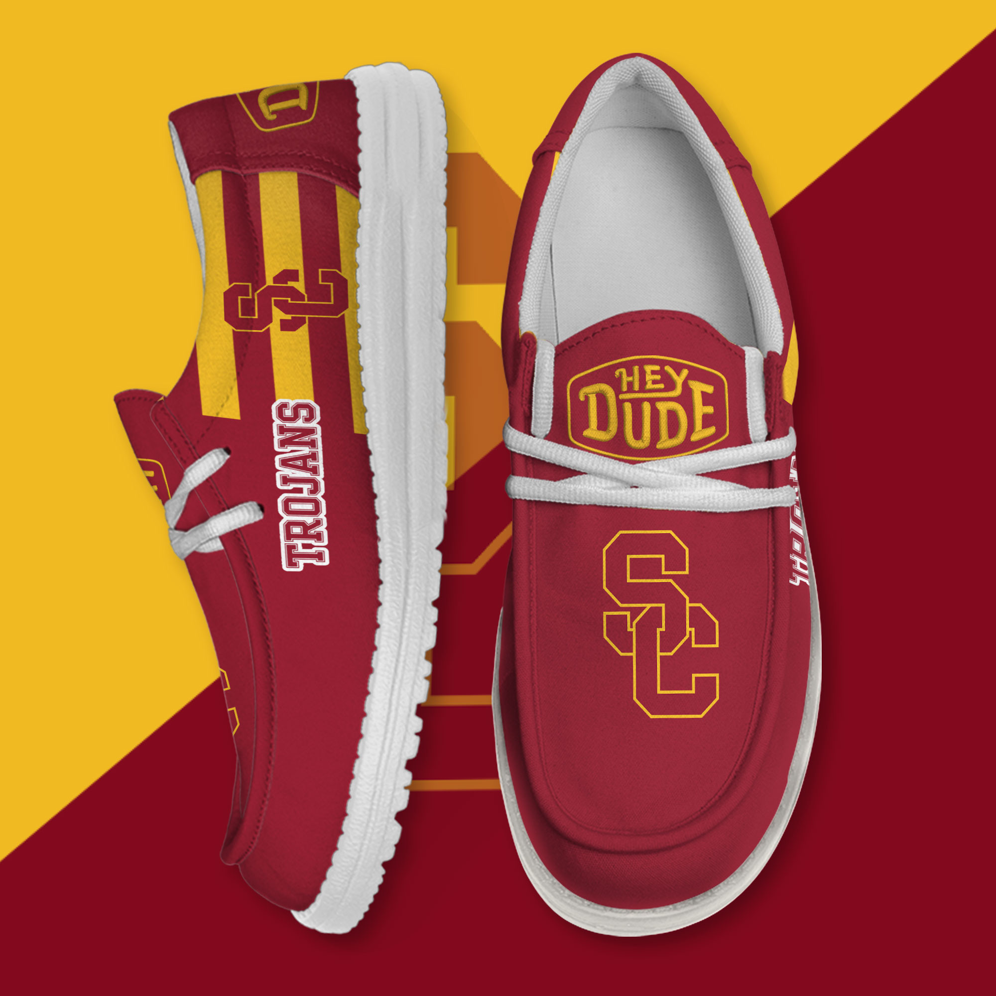 JWFancy USC Trojans Hey Dude Shoes Wally Men's Lace Up Loafers Comfortable For Men And Women