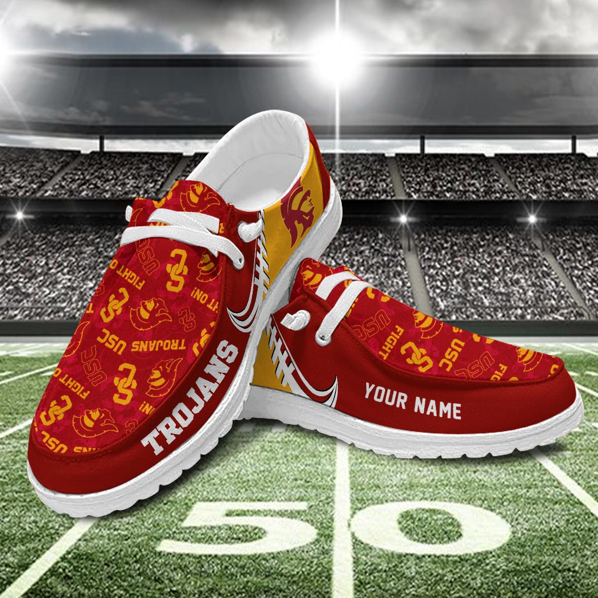 JWFancy USC Trojans Hey Dude Shoes Wally Men's Lace Up Loafers Comfortable For Men And Women