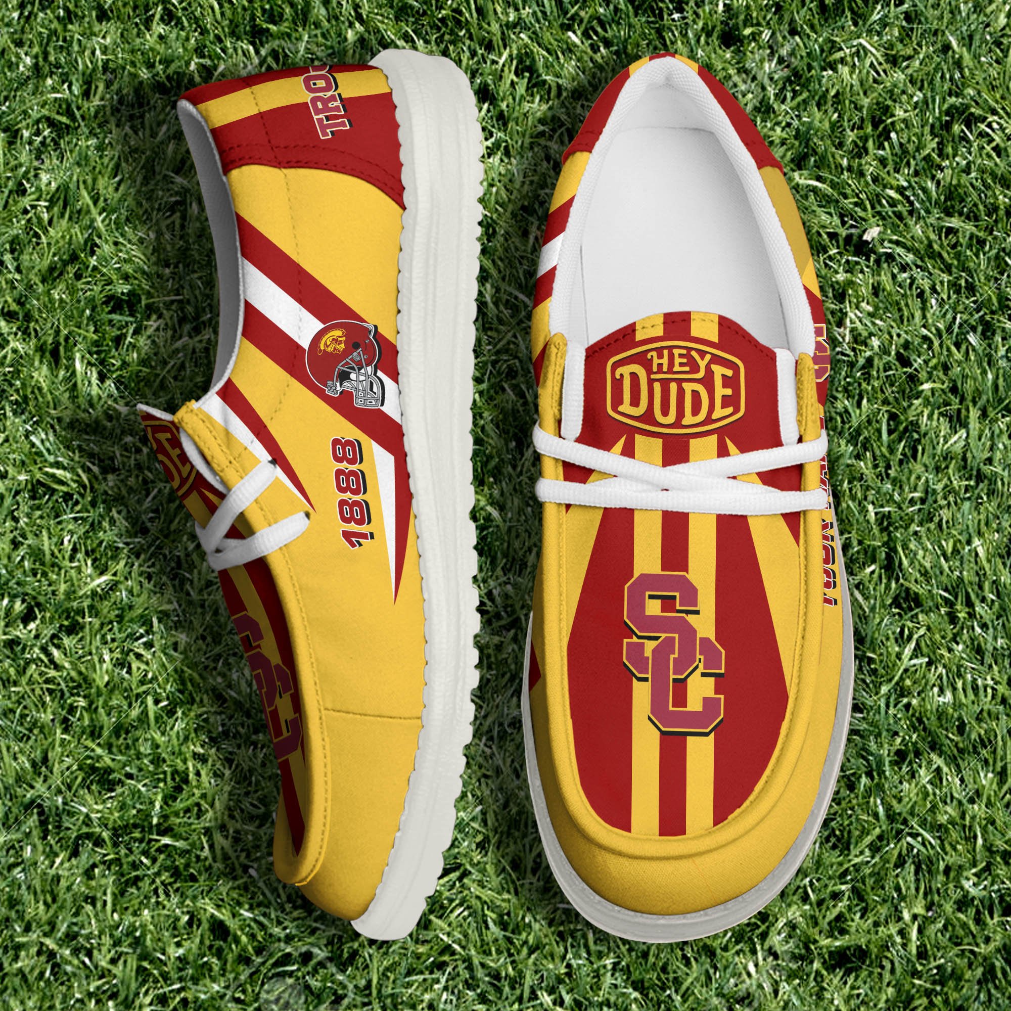 JWFancy USC Trojans Hey Dude Shoes Wally Men's Lace Up Loafers Comfortable For Men And Women