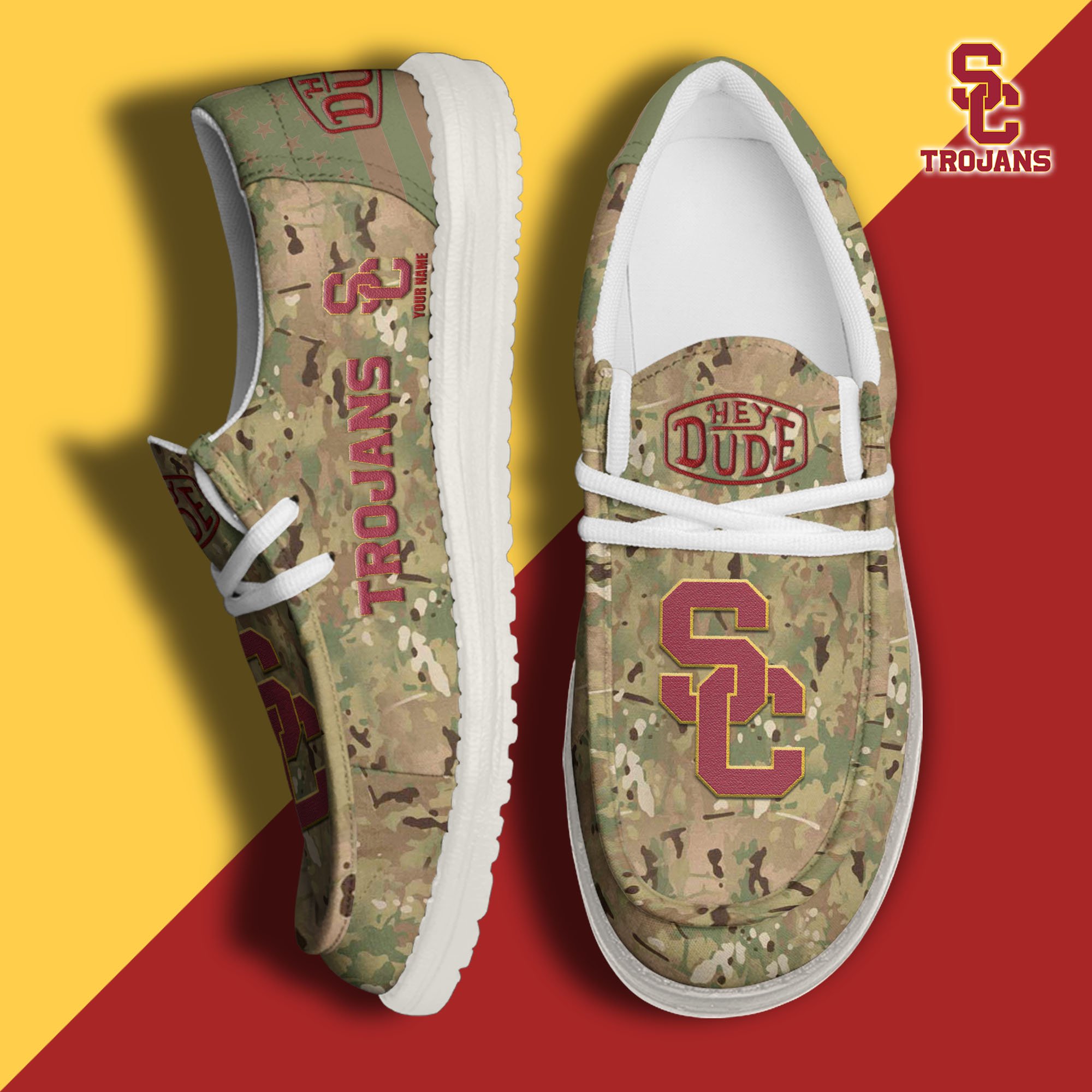 JWFancy USC Trojans Hey Dude Shoes Wally Men's Lace Up Loafers Comfortable For Men And Women