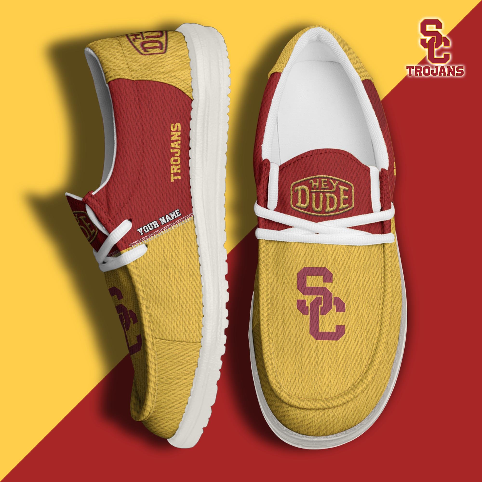 JWFancy USC Trojans Hey Dude Shoes Wally Men's Lace Up Loafers Comfortable For Men And Women