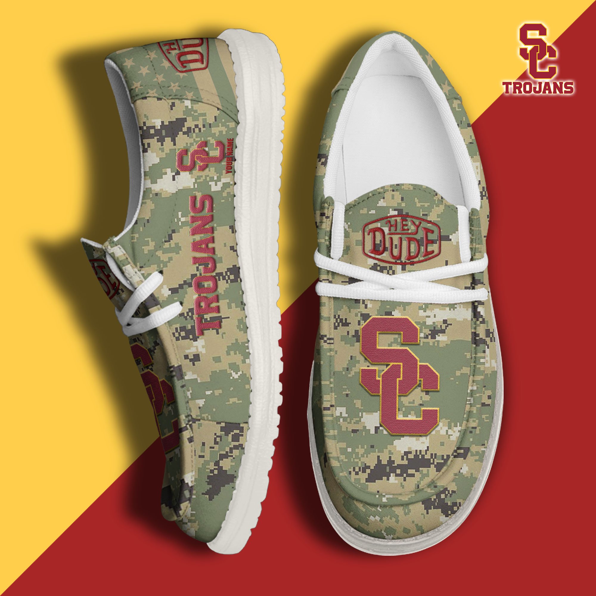 JWFancy USC Trojans Hey Dude Shoes Wally Men's Lace Up Loafers Comfortable For Men And Women