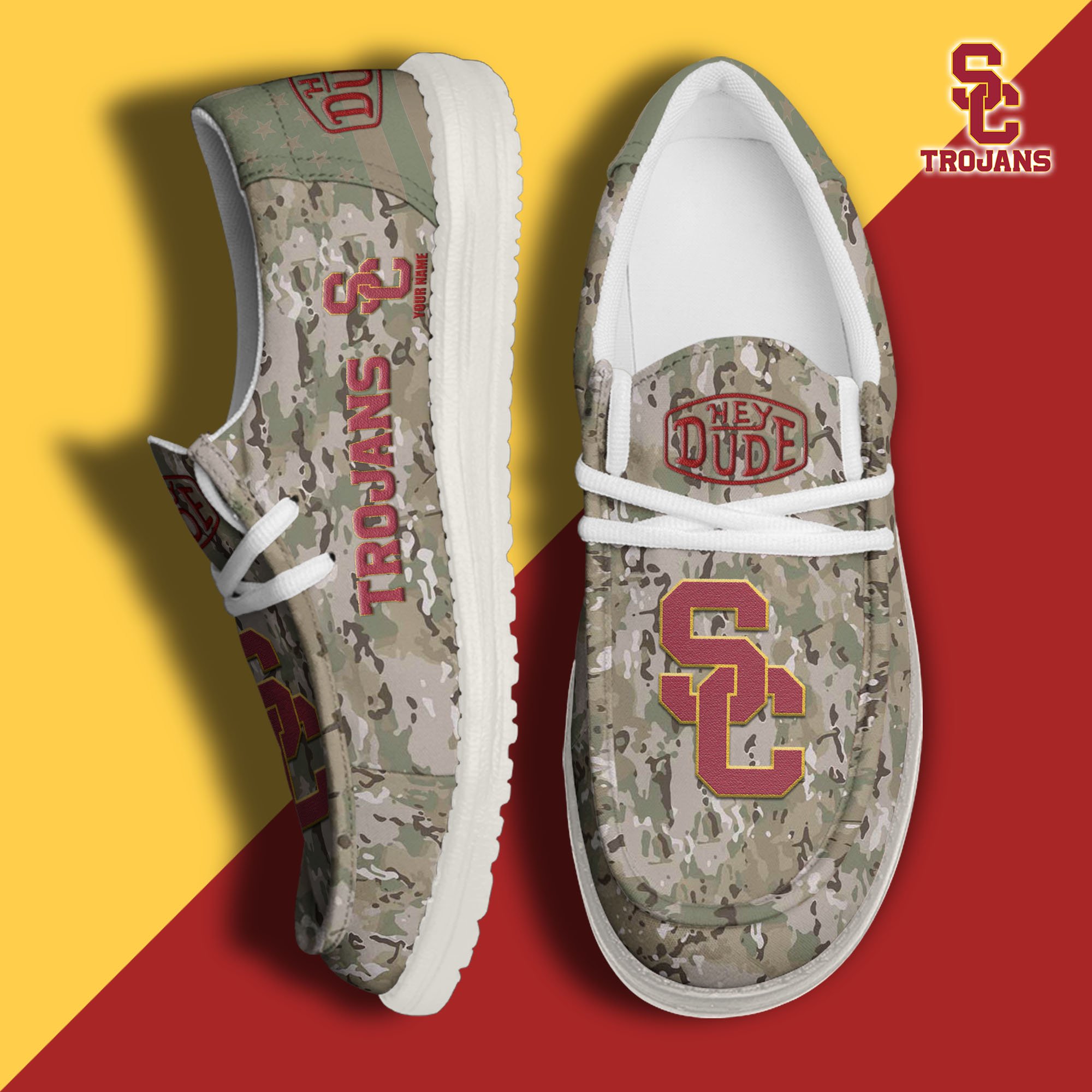 JWFancy USC Trojans Hey Dude Shoes Wally Men's Lace Up Loafers Comfortable For Men And Women