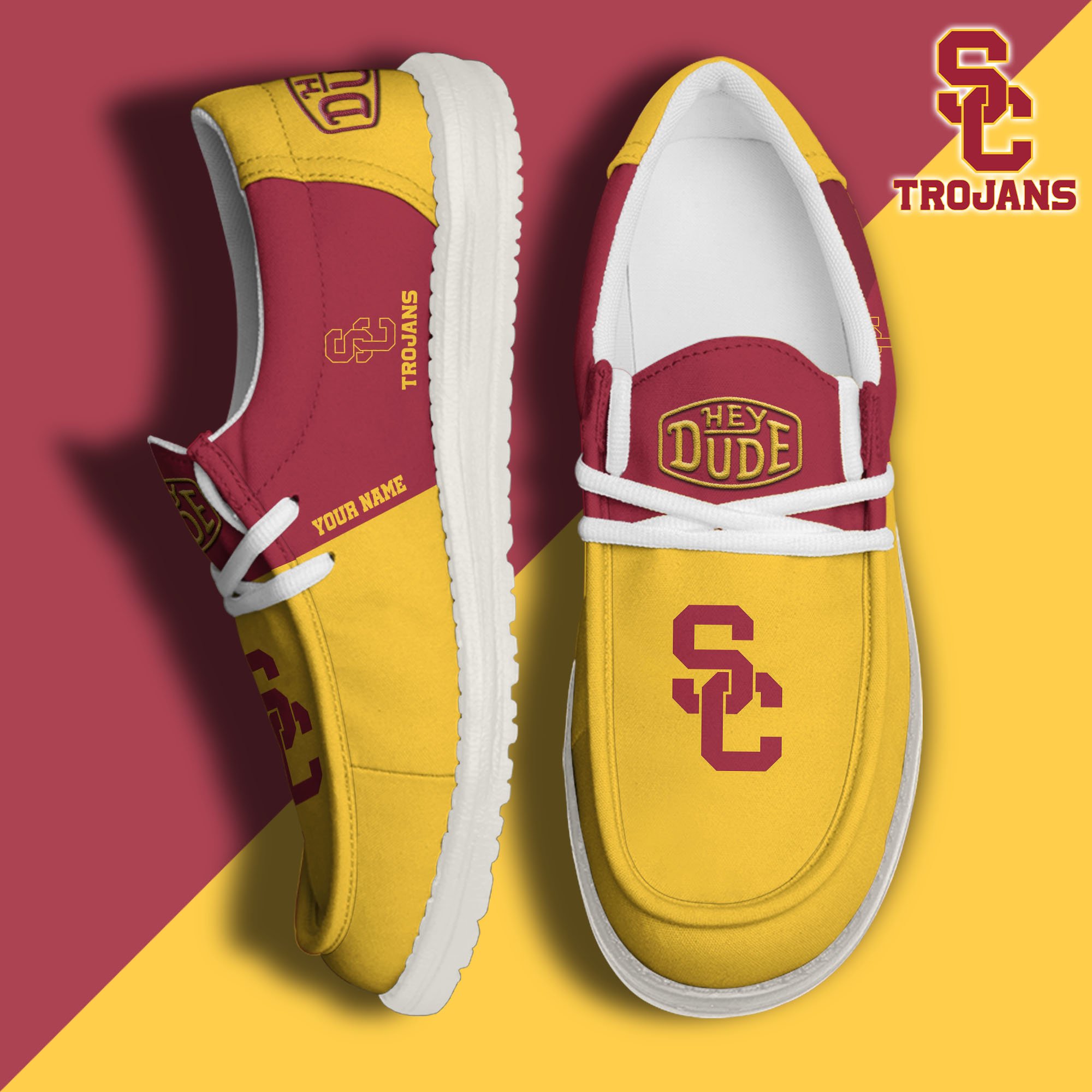 JWFancy USC Trojans Hey Dude Shoes Wally Men's Lace Up Loafers Comfortable For Men And Women