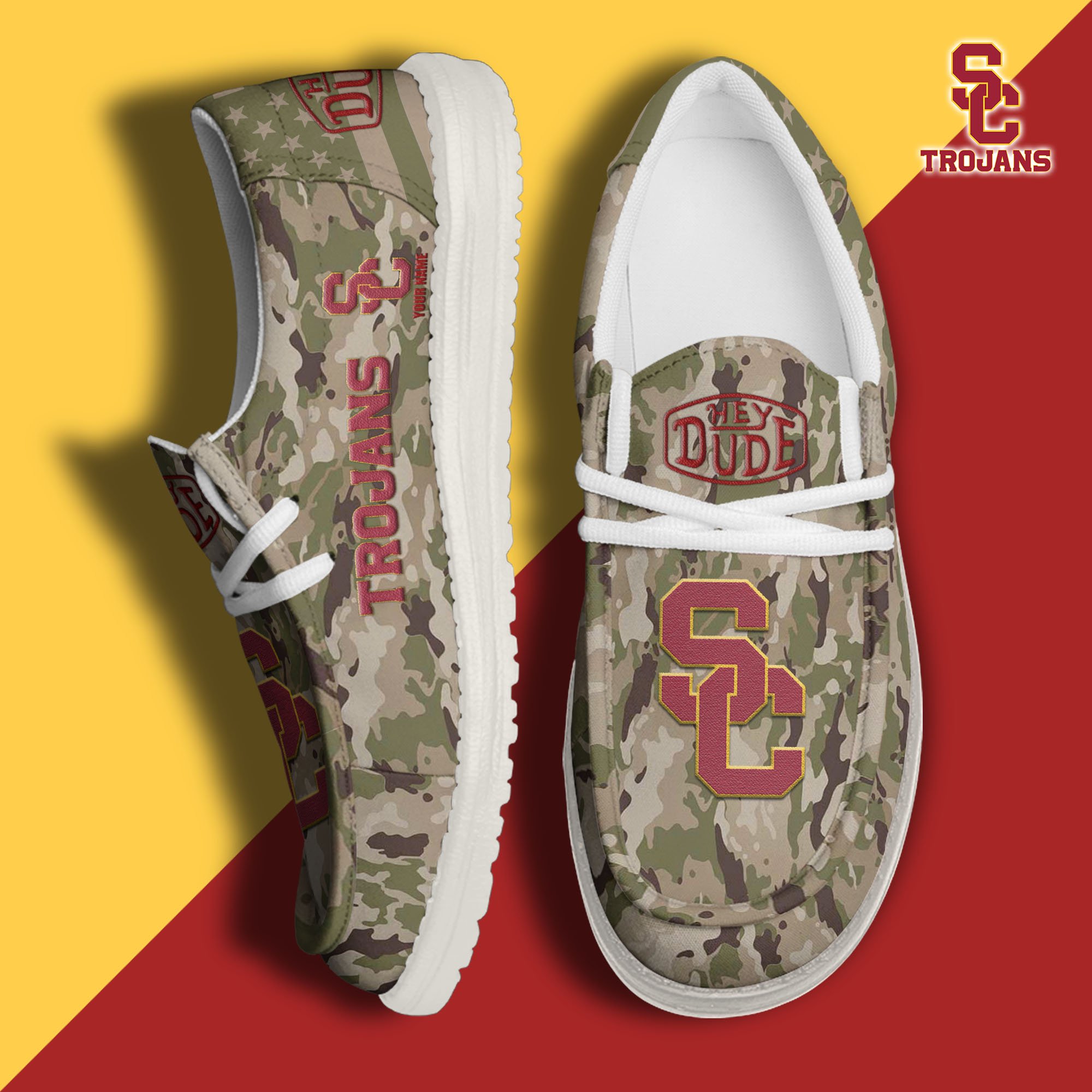 JWFancy USC Trojans Hey Dude Shoes Wally Men's Lace Up Loafers Comfortable For Men And Women