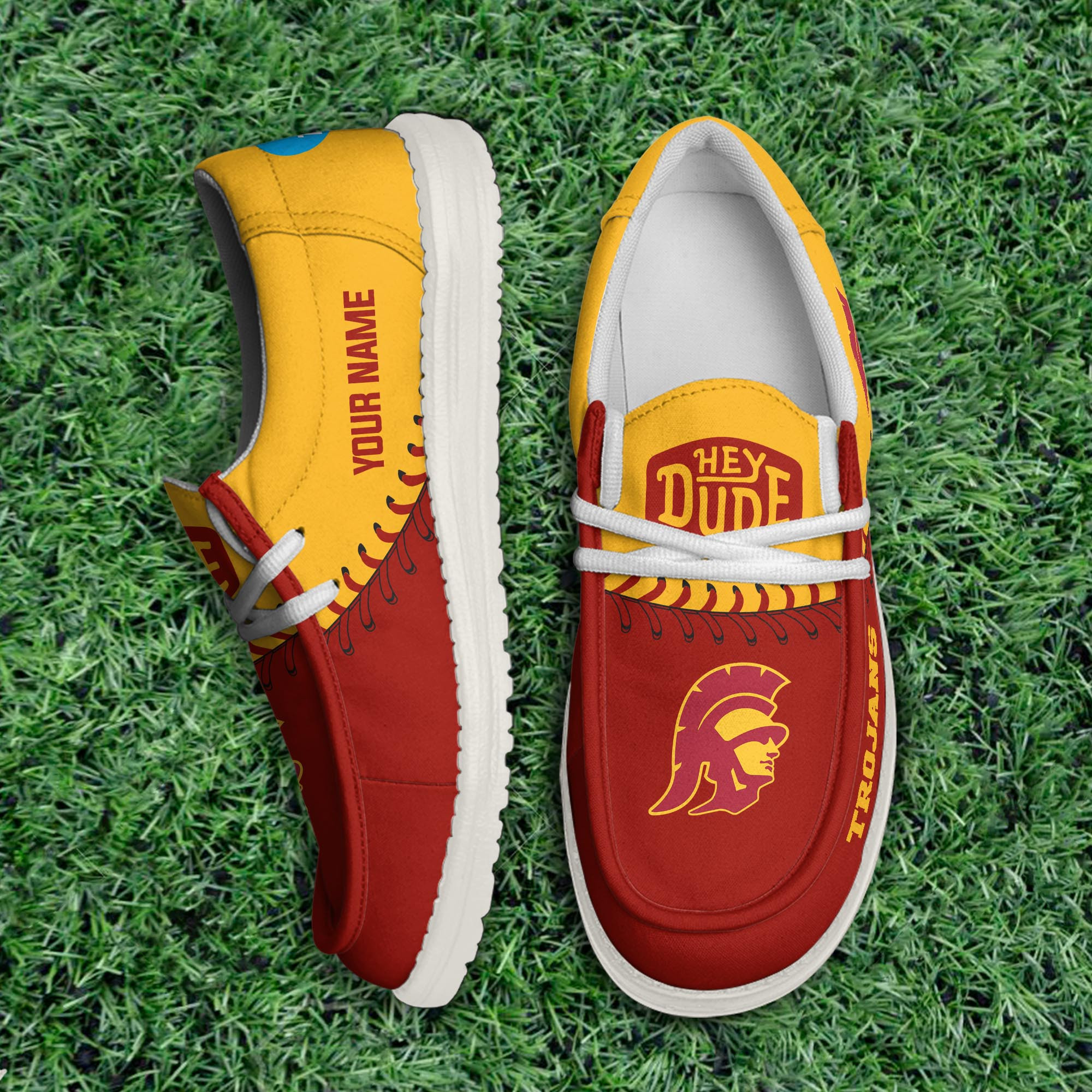 JWFancy USC Trojans Hey Dude Shoes Wally Men's Lace Up Loafers Comfortable For Men And Women