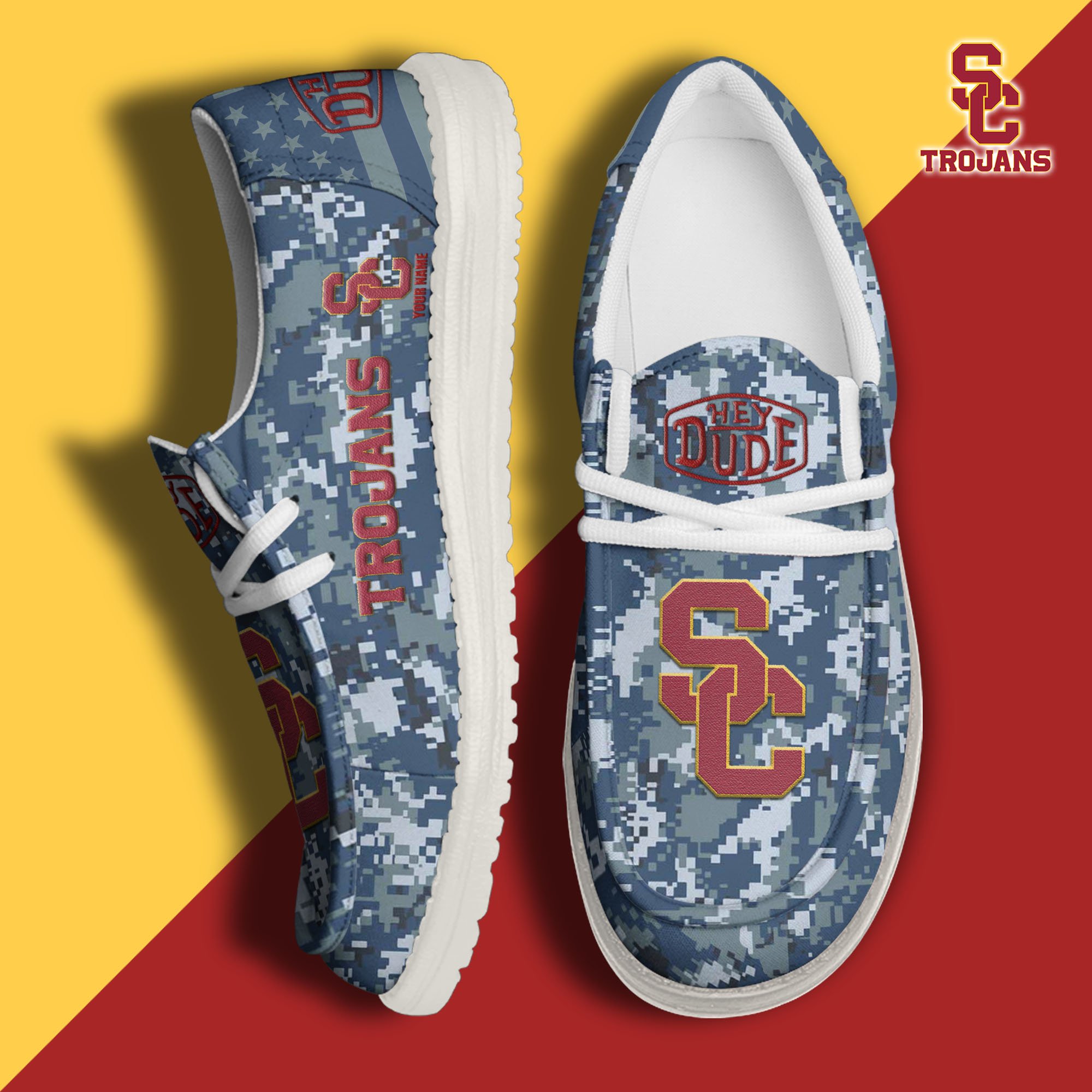 JWFancy USC Trojans Hey Dude Shoes Wally Men's Lace Up Loafers Comfortable For Men And Women
