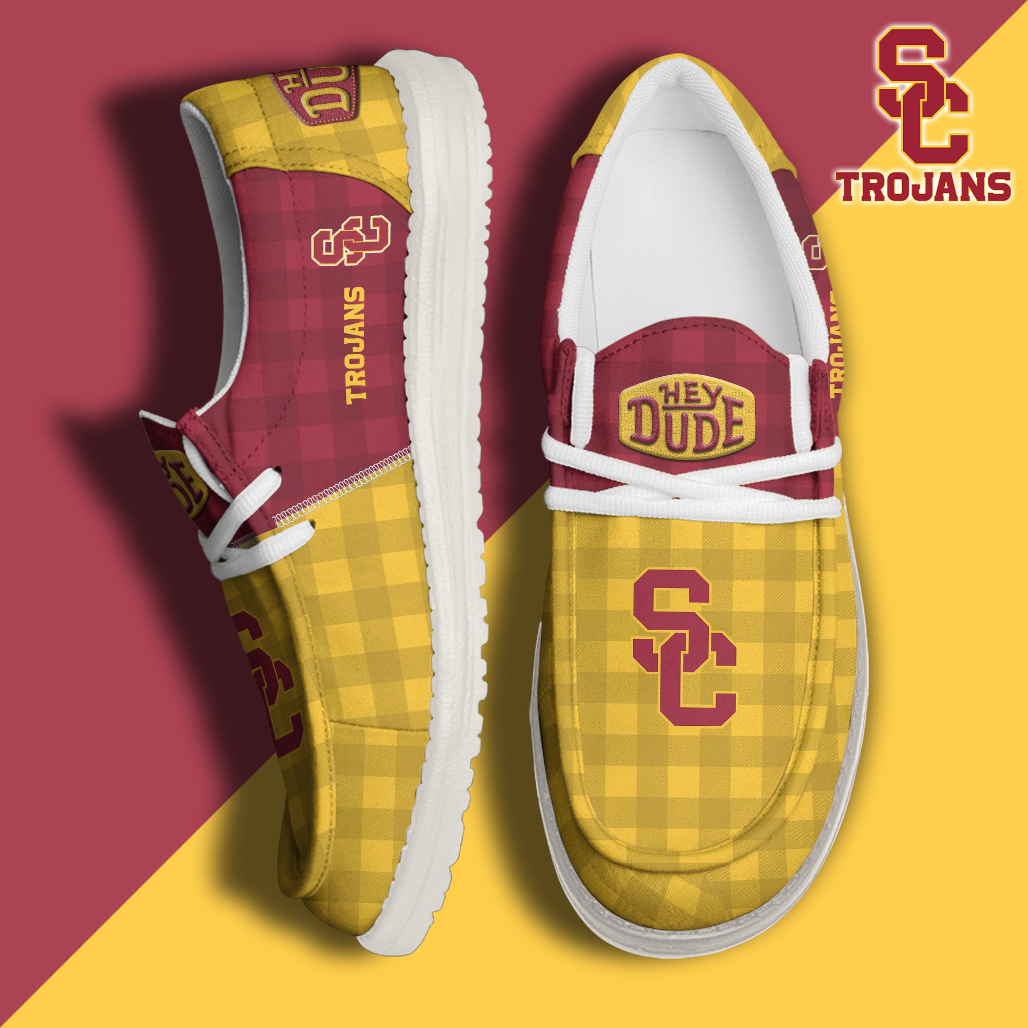 JWFancy USC Trojans Hey Dude Shoes Wally Men's Lace Up Loafers Comfortable For Men And Women