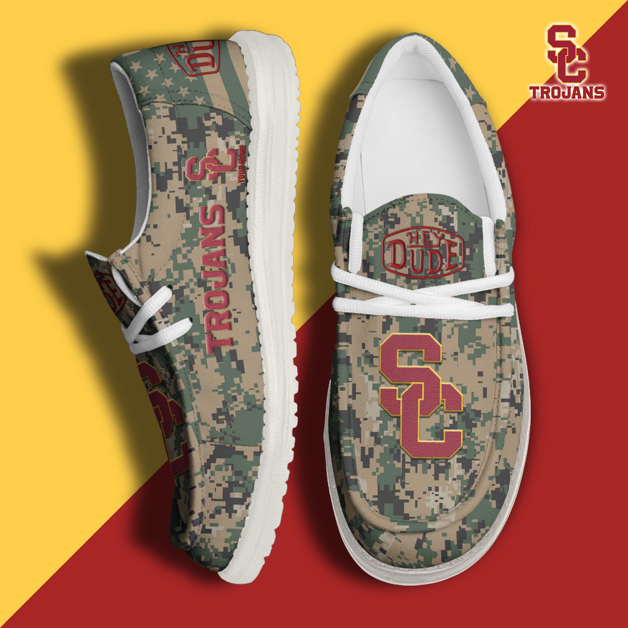 JWFancy USC Trojans Hey Dude Shoes Wally Men's Lace Up Loafers Comfortable For Men And Women