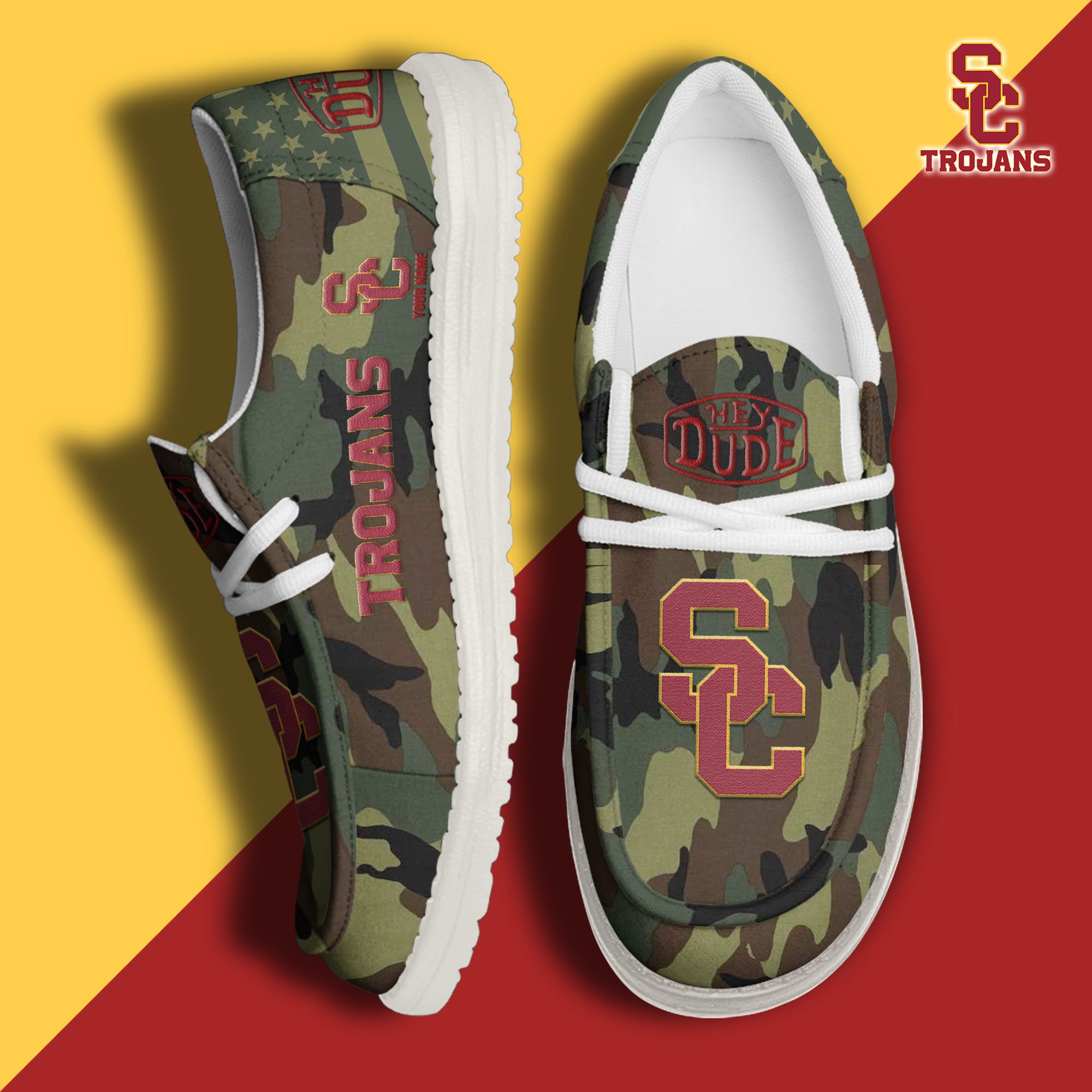 JWFancy USC Trojans Hey Dude Shoes Wally Men's Lace Up Loafers Comfortable For Men And Women