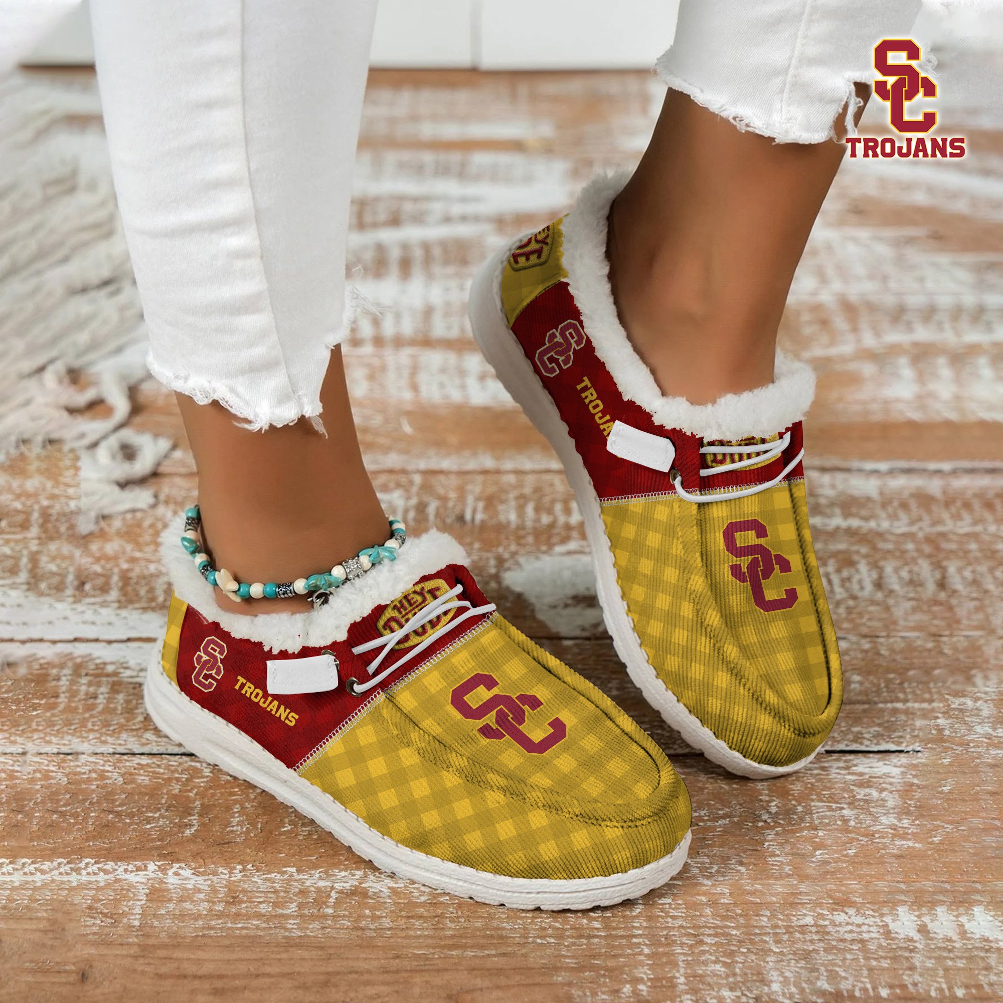 JWFancy USC Trojans Hey Dude Shoes Wally Men's Lace Up Loafers Comfortable For Men And Women