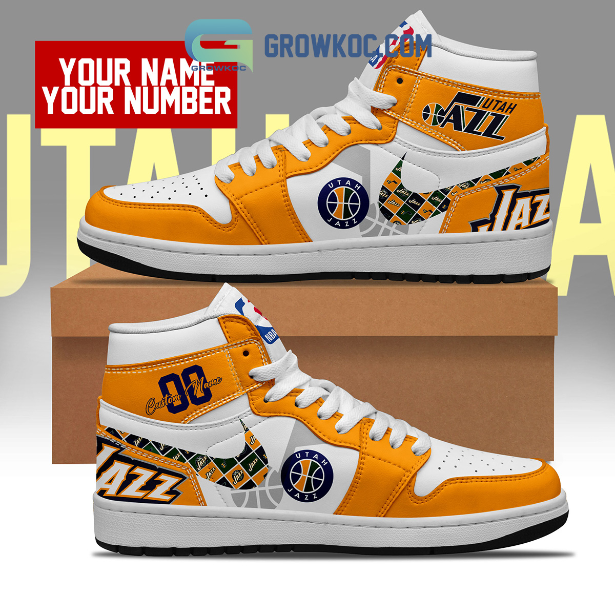JWFancy Utah Jazz AJ1 High Sneakers Shoes For Men And Women