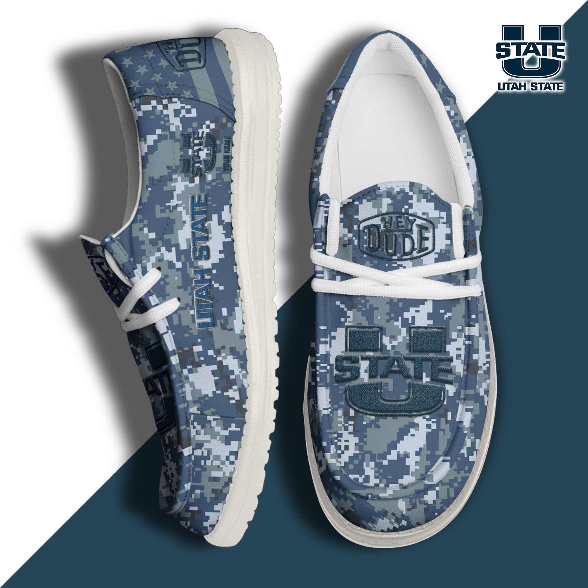 JWFancy Utah State Aggies Hey Dude Shoes Wally Men's Lace Up Loafers Comfortable For Men And Women