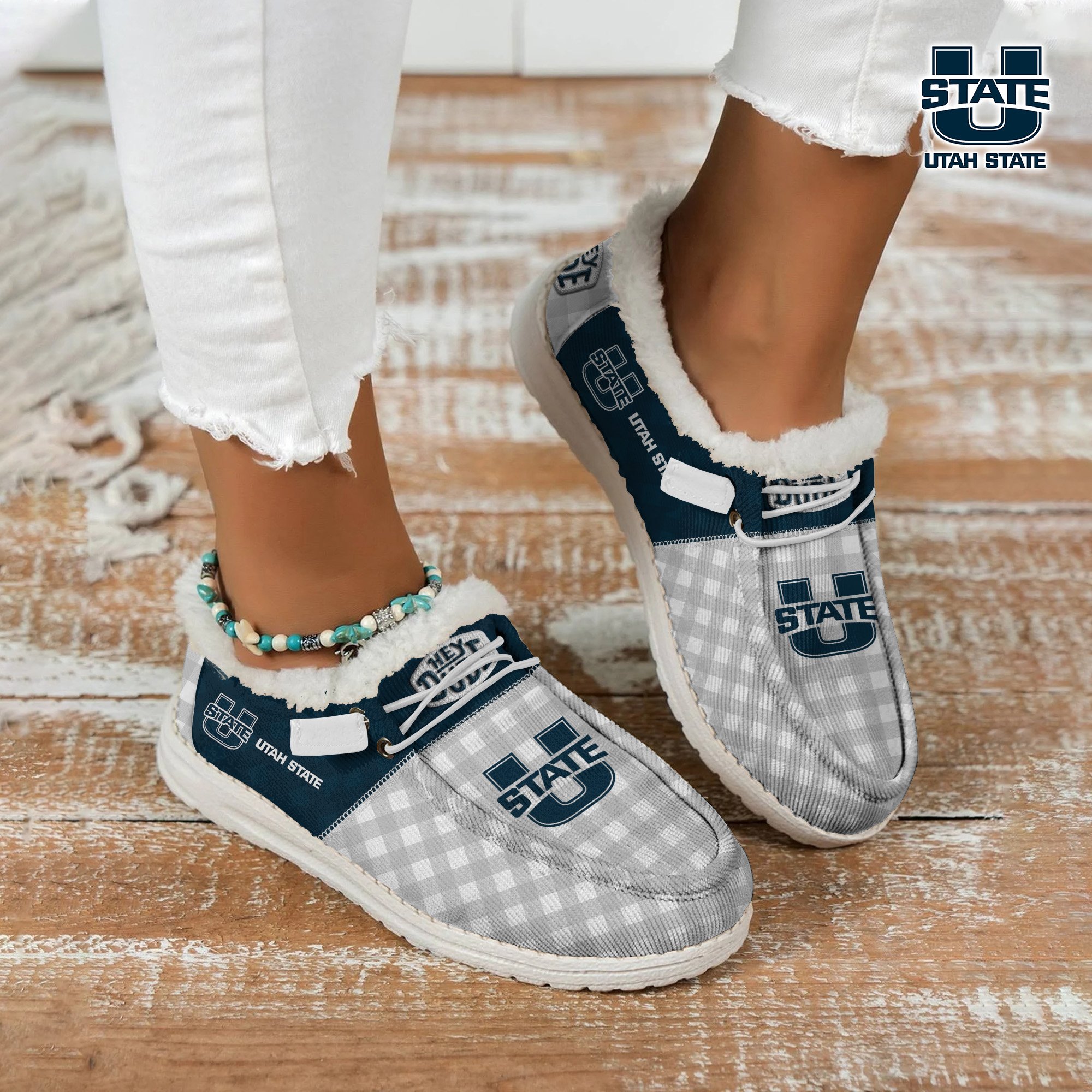 JWFancy Utah State Aggies Hey Dude Shoes Wally Men's Lace Up Loafers Comfortable For Men And Women