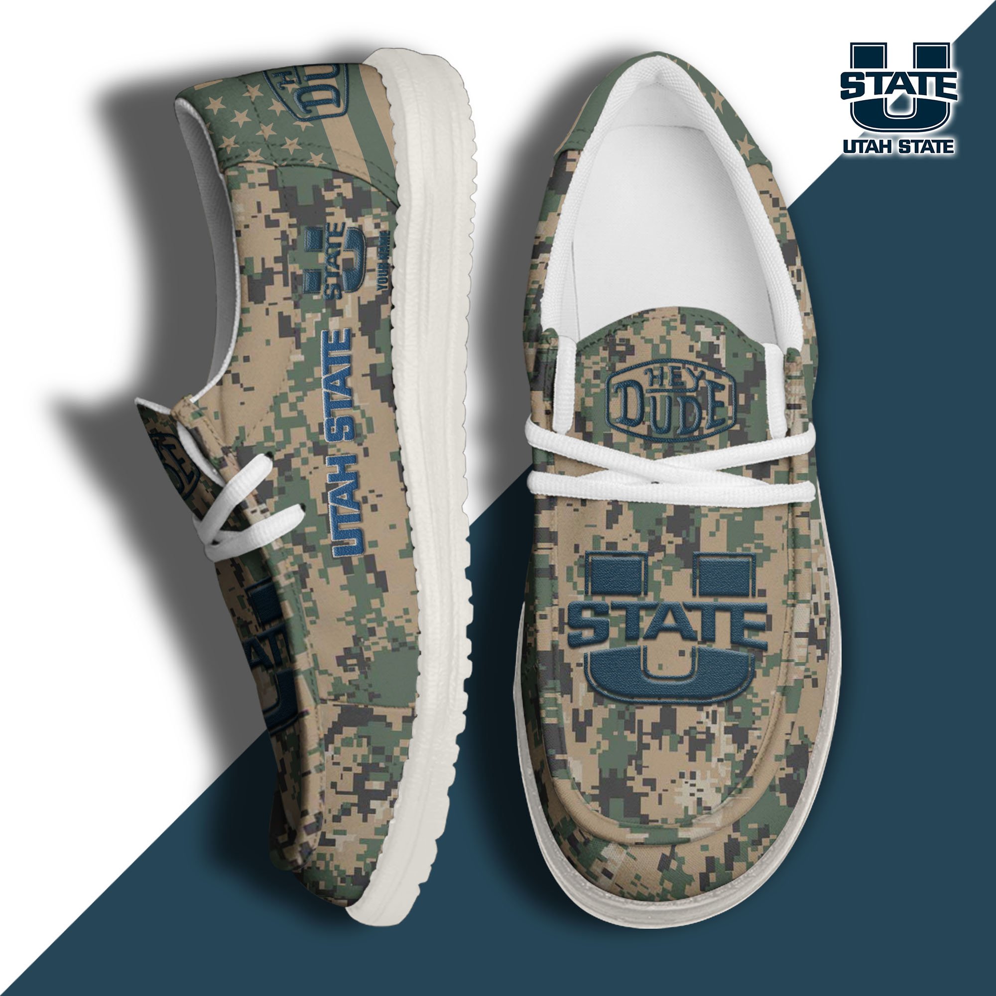 JWFancy Utah State Aggies Hey Dude Shoes Wally Men's Lace Up Loafers Comfortable For Men And Women