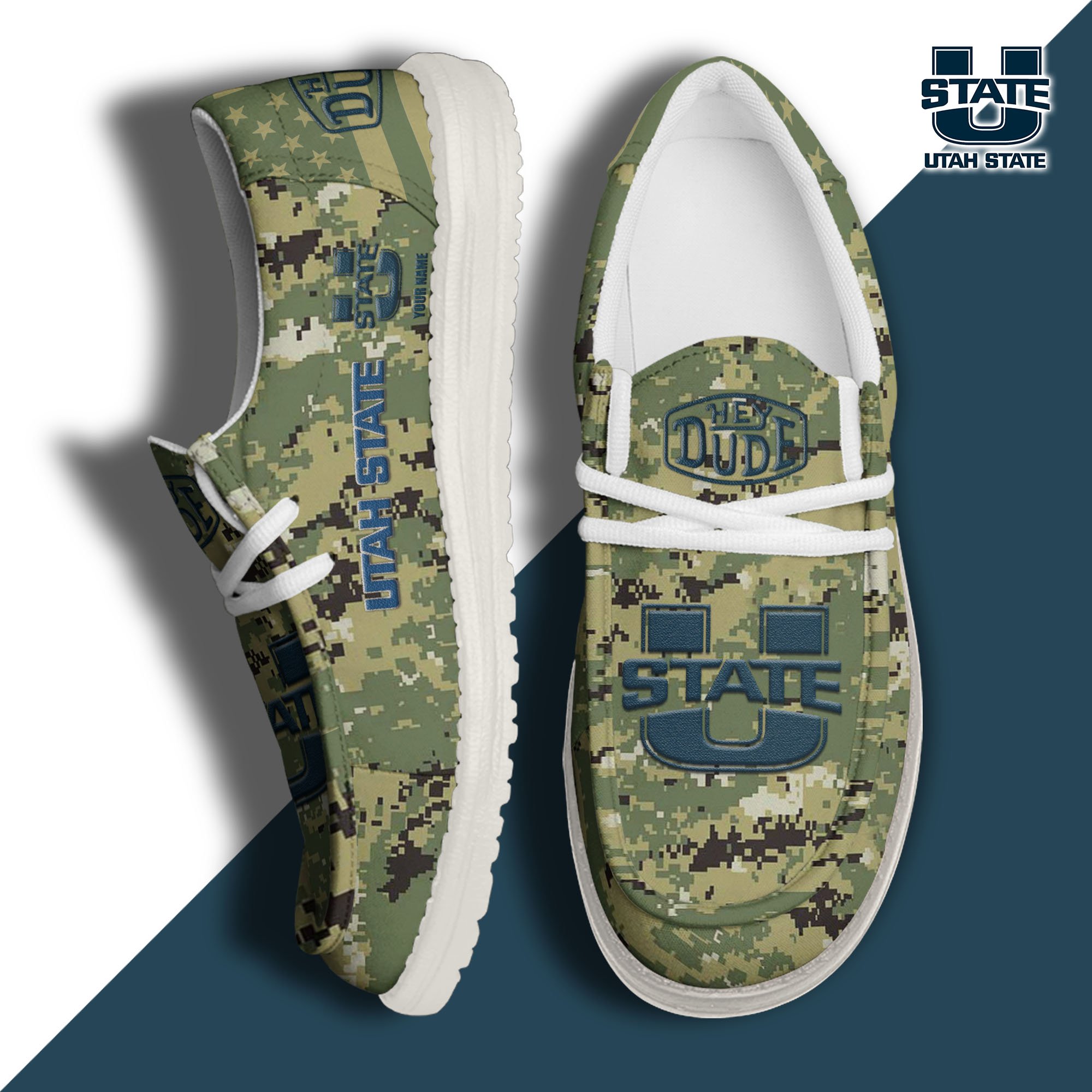 JWFancy Utah State Aggies Hey Dude Shoes Wally Men's Lace Up Loafers Comfortable For Men And Women
