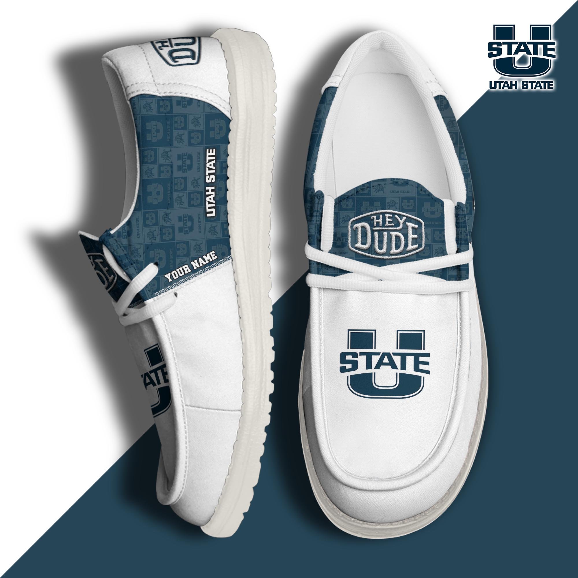 JWFancy Utah State Aggies Hey Dude Shoes Wally Men's Lace Up Loafers Comfortable For Men And Women