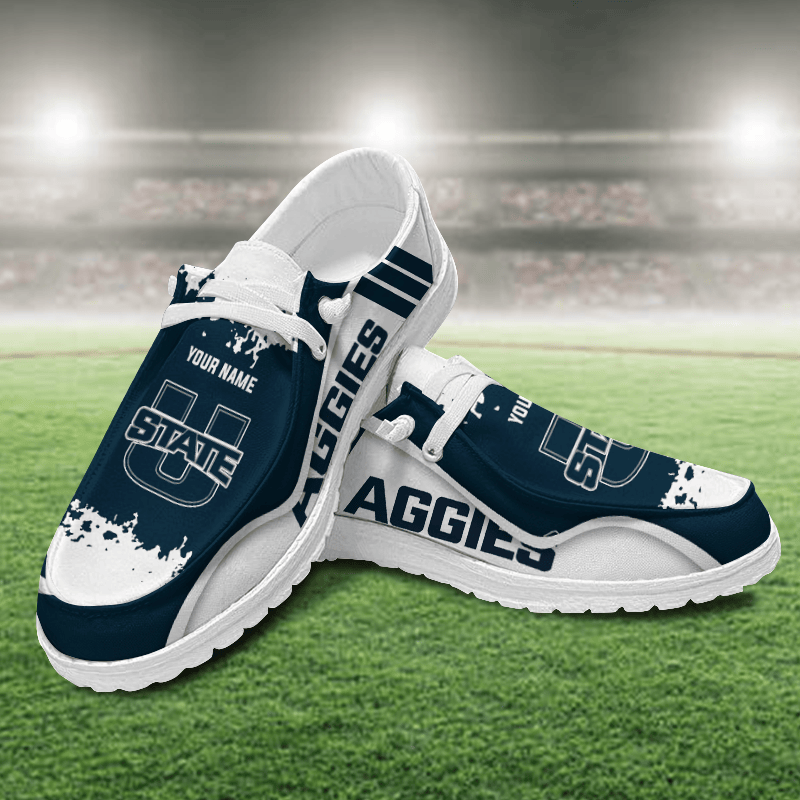 JWFancy Utah State Aggies Hey Dude Shoes Wally Men's Lace Up Loafers Comfortable For Men And Women