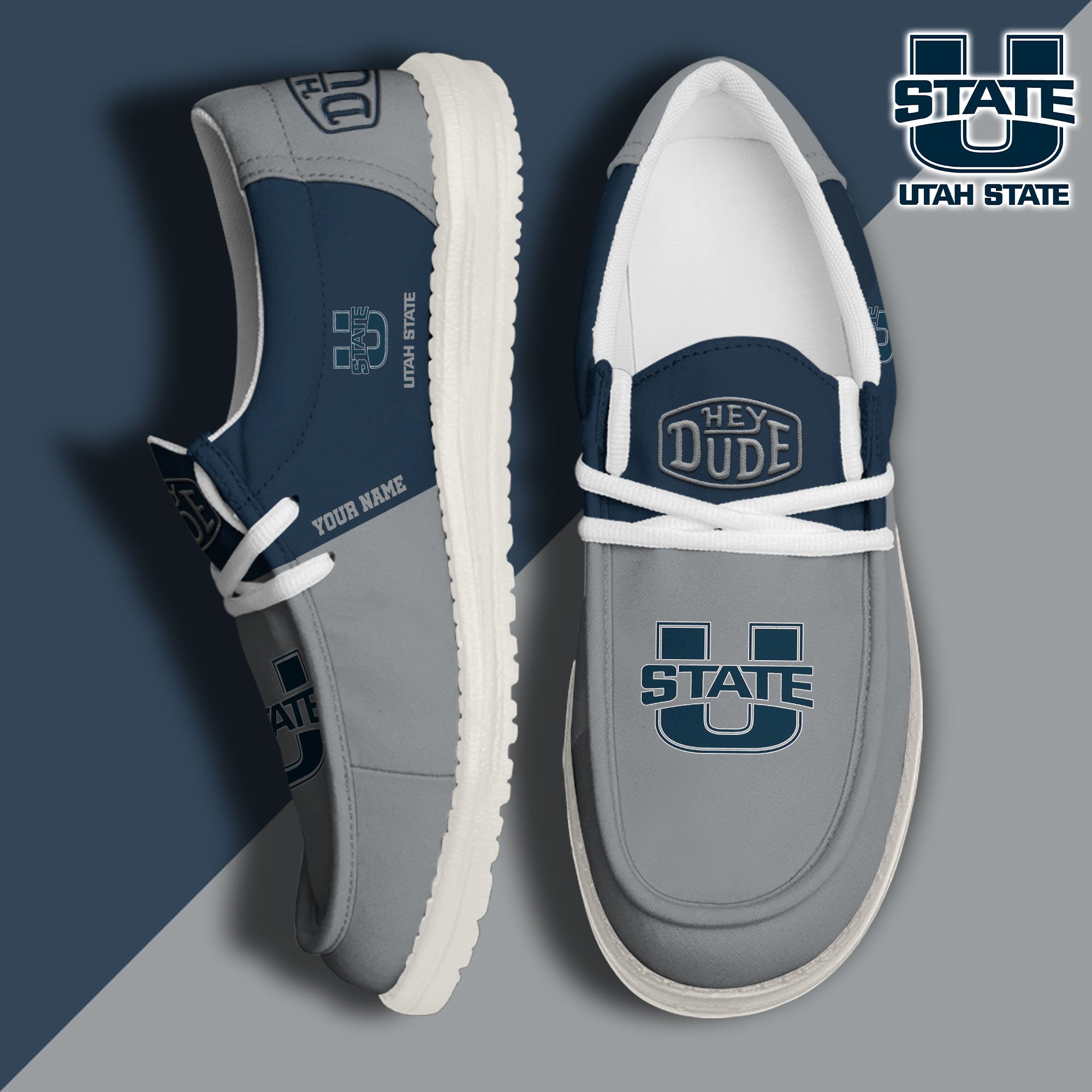 JWFancy Utah State Aggies Hey Dude Shoes Wally Men's Lace Up Loafers Comfortable For Men And Women