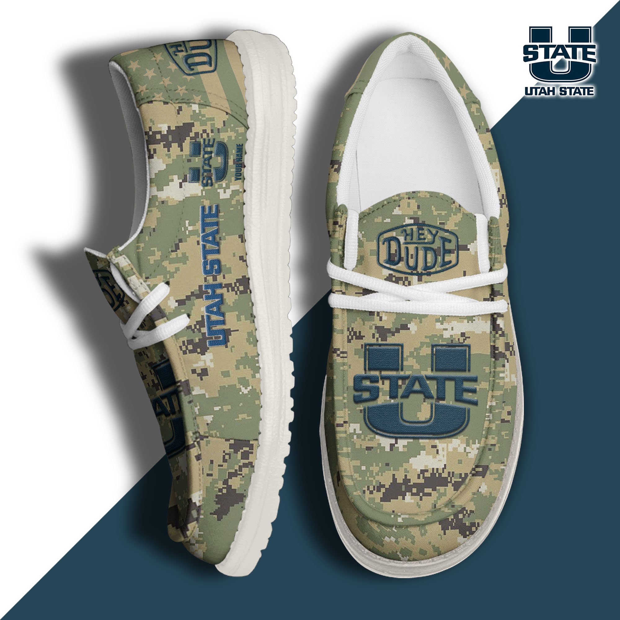 JWFancy Utah State Aggies Hey Dude Shoes Wally Men's Lace Up Loafers Comfortable For Men And Women