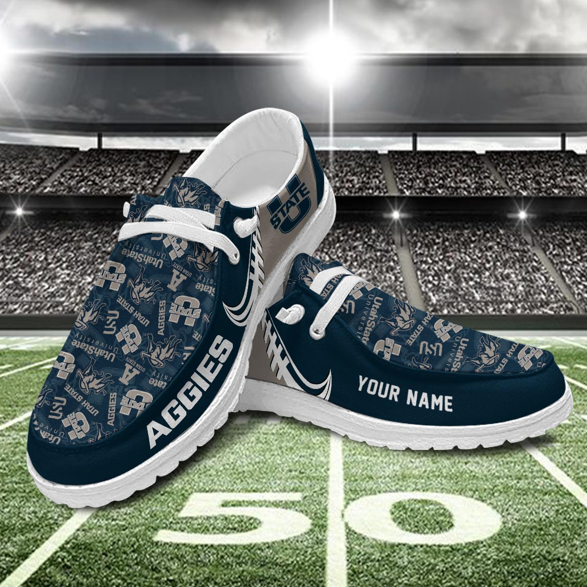 JWFancy Utah State Aggies Hey Dude Shoes Wally Men's Lace Up Loafers Comfortable For Men And Women