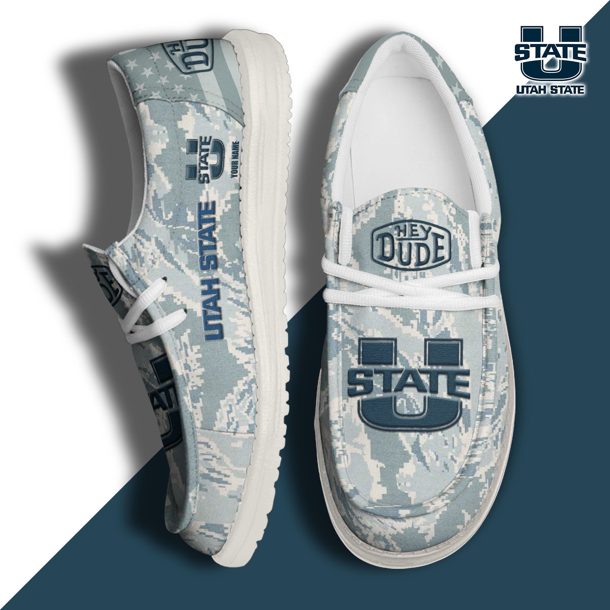JWFancy Utah State Aggies Hey Dude Shoes Wally Men's Lace Up Loafers Comfortable For Men And Women