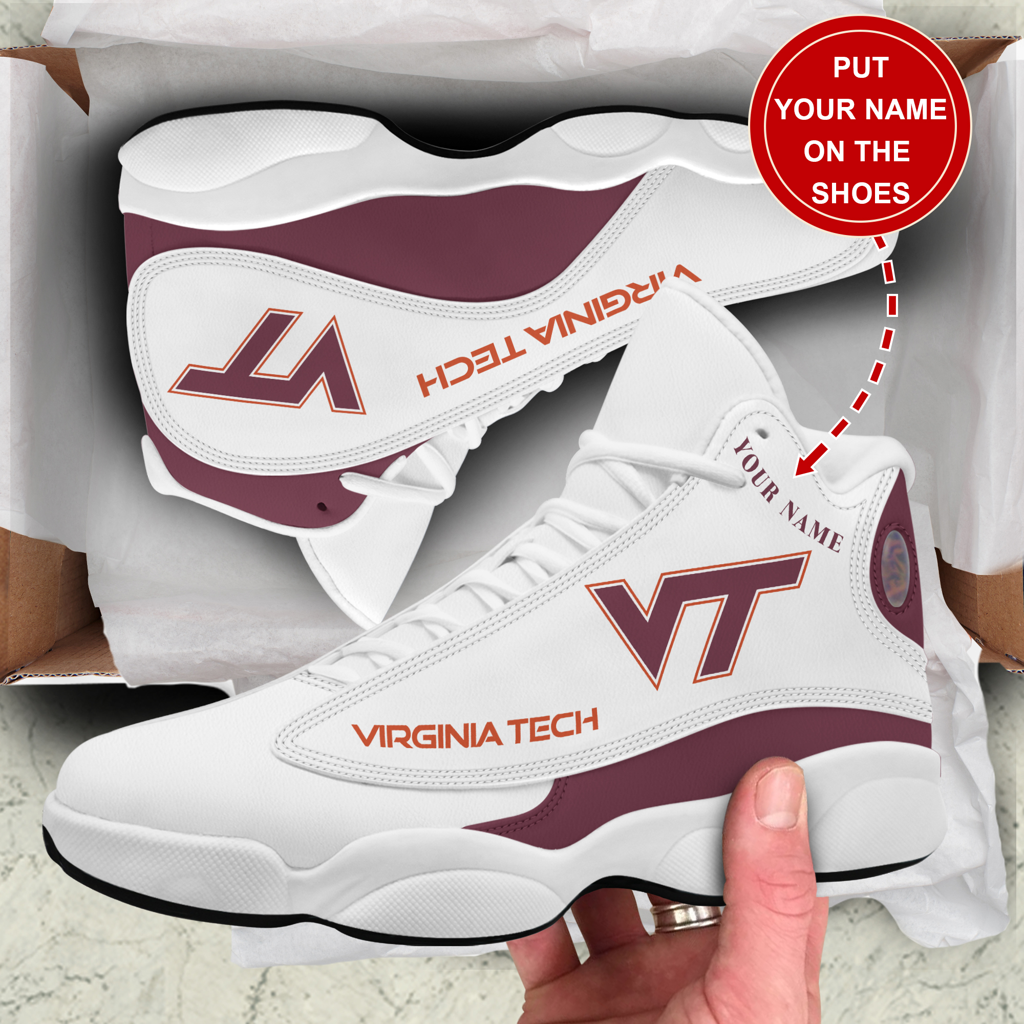 JWFancy Virginia Tech Hokies AJ13 Sneakers Shoes For Men And Women